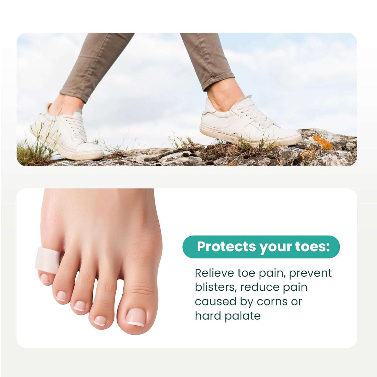 Welnove Silicone Toe Protectors – Silicone Open Pinky Toe Sleeves for Hammer Toes, Corns, Calluses, Blisters – Soft Gel Protector Toe Cushions for Pain Relief - 24 Count,White