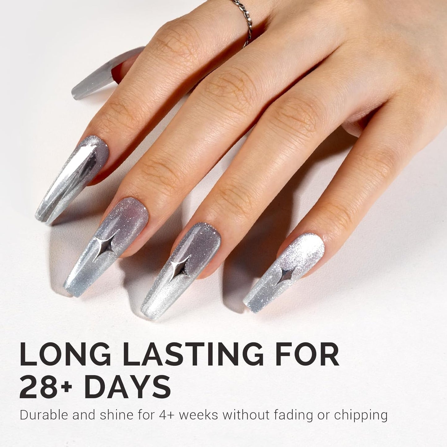 MelodySusie Jeweliver Cat Eye Gel Nail Polish, 0.5 Fl Oz Silver Glitter Holographic Magnetic Nail Polish with Magnet, UV Nail Polish for Nail Art Manicure Salon DIY at Home C01
