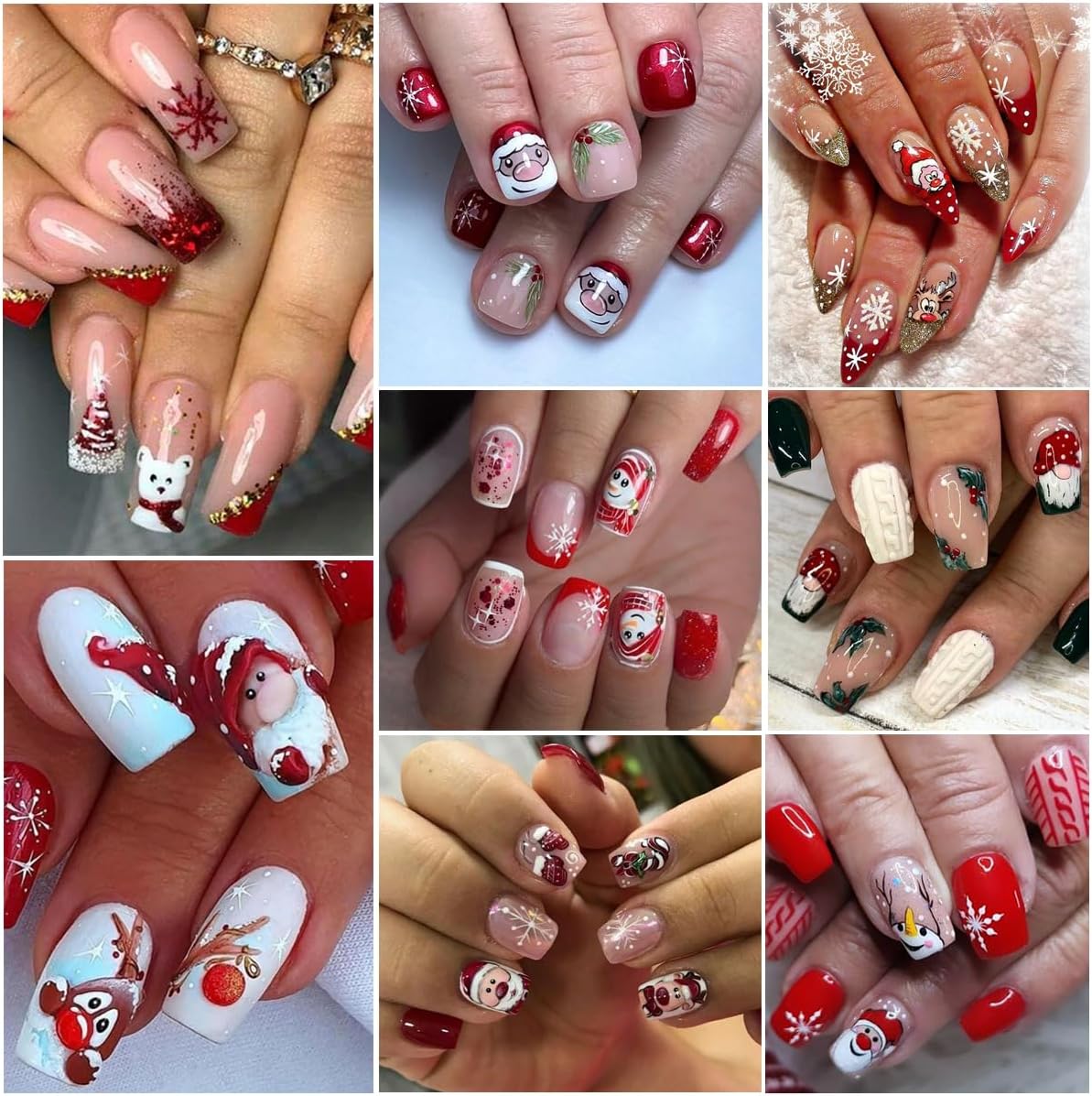 10PCS Christmas Nail Stickers for Kit- 3D Xmas Winter Nail Decals with Cartoon Elk Snowflake Santa Claus Snowman Bell Reindeer Bell Tree Design Holiday DIY Manicure New Year Christmas Nail Decoration