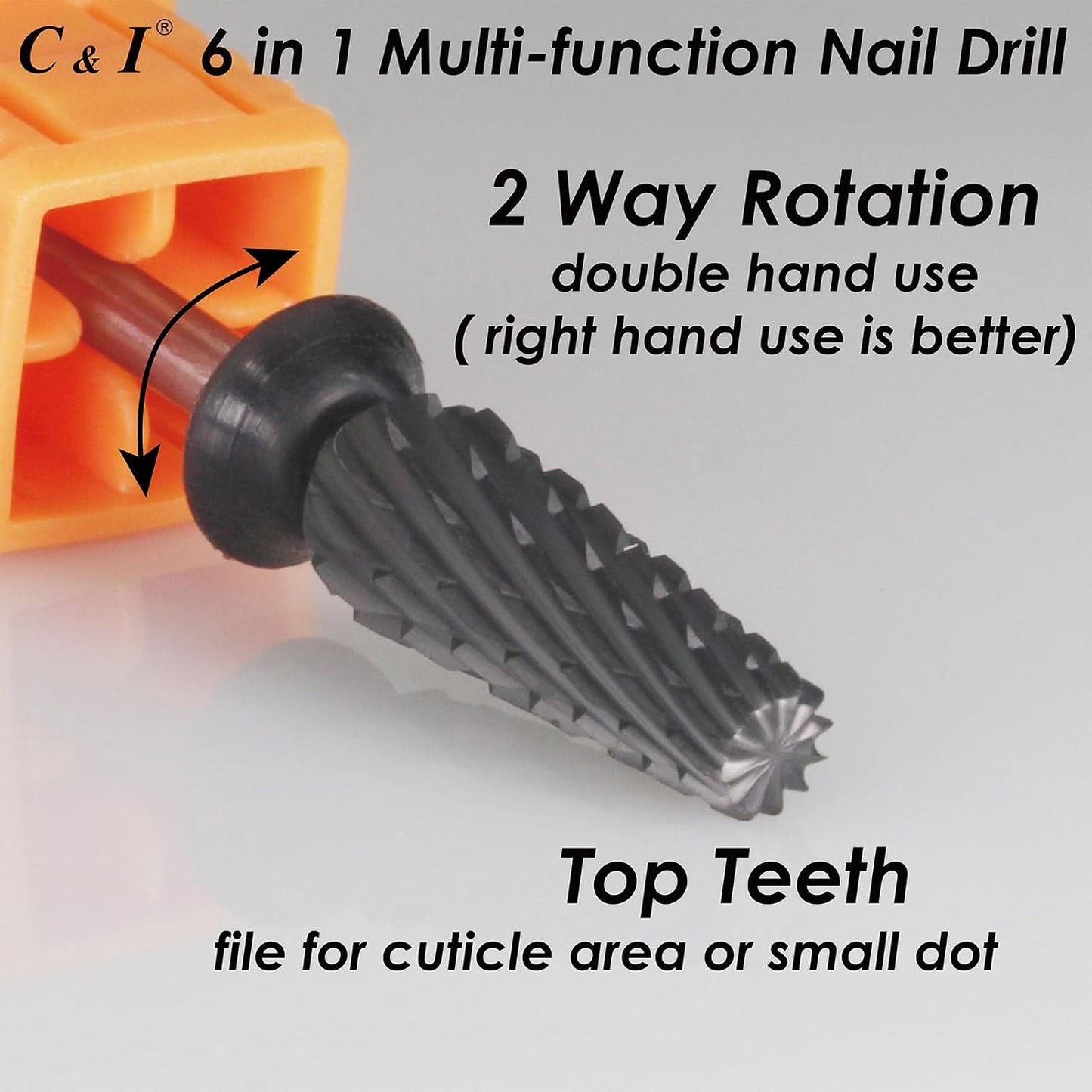 C & I Nail Drill Bit 6 in 1 Multi-function Rounded End E-file, Diamond Coat, CNC Overall Cut Nail Tools for Nail Techs Quick Remove Acrylic Nail Gels & Nail Art (Special Coat, Extra Coarse -XC)