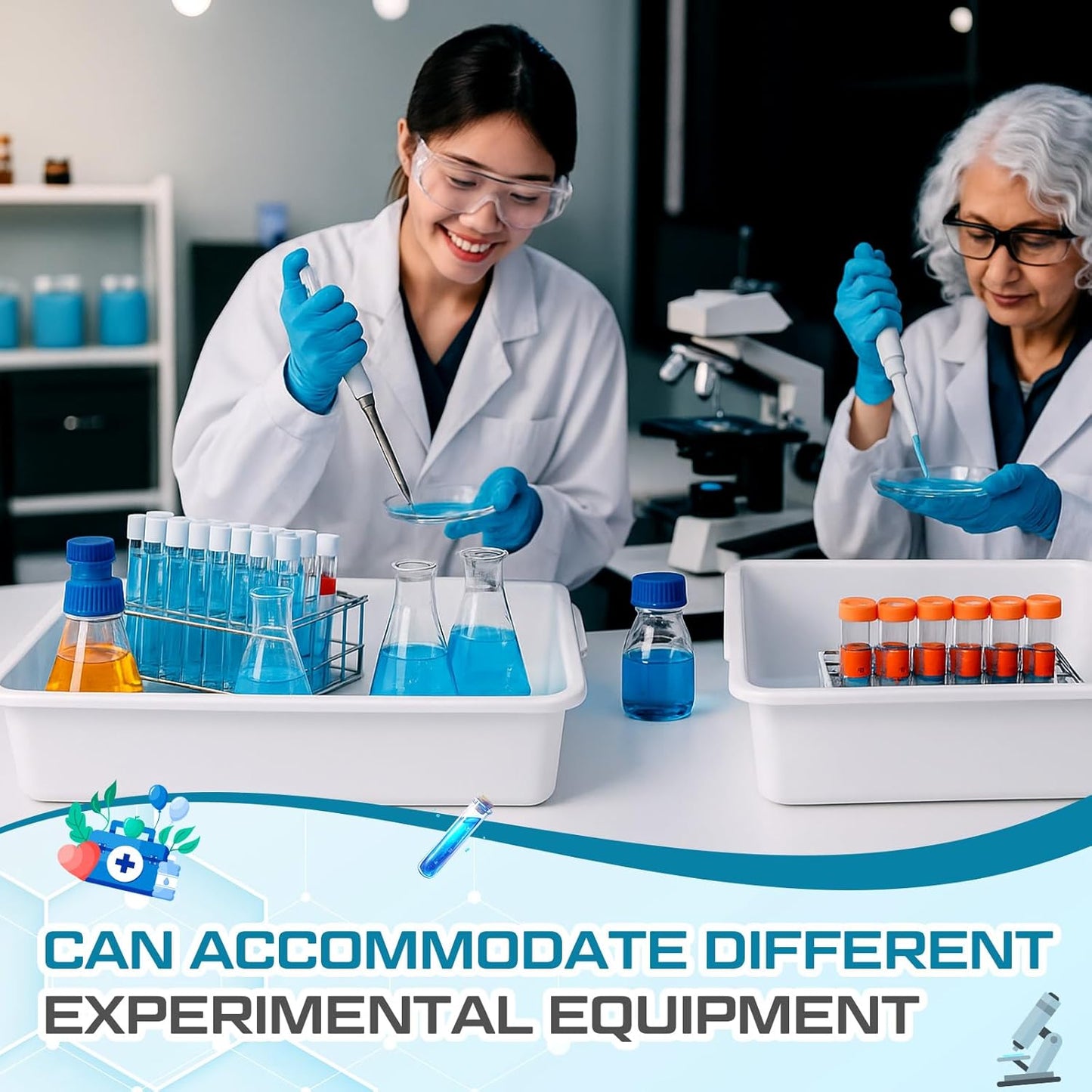 Kingdder 10 Pcs Polypropylene Containment Tray 16''x11''x3.5'' Multi-Purpose Lab Tray Temperature Resistant Spill Containment Lab Tool Stackable for Sterilizing and Drying Laboratory Applications