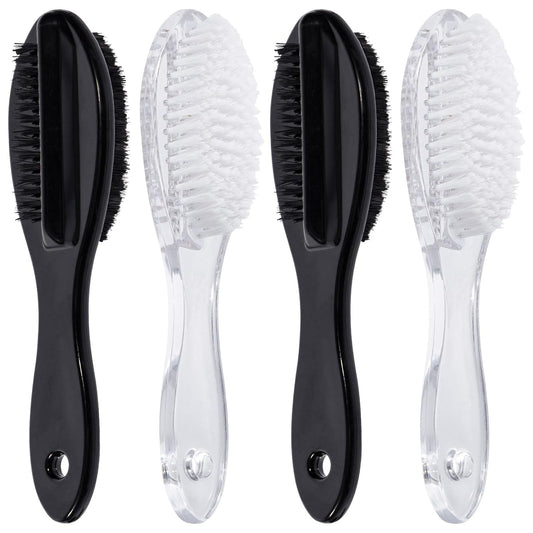 4 PCS Nail Brush for Cleaning Fingernails, Long Handle Grip Double Sided Nail Foot Scrub Brush Fingernail Cleaner, Soft Stiff Bristles Pedicure Nail Scrubber Non-Slip for Men and Women