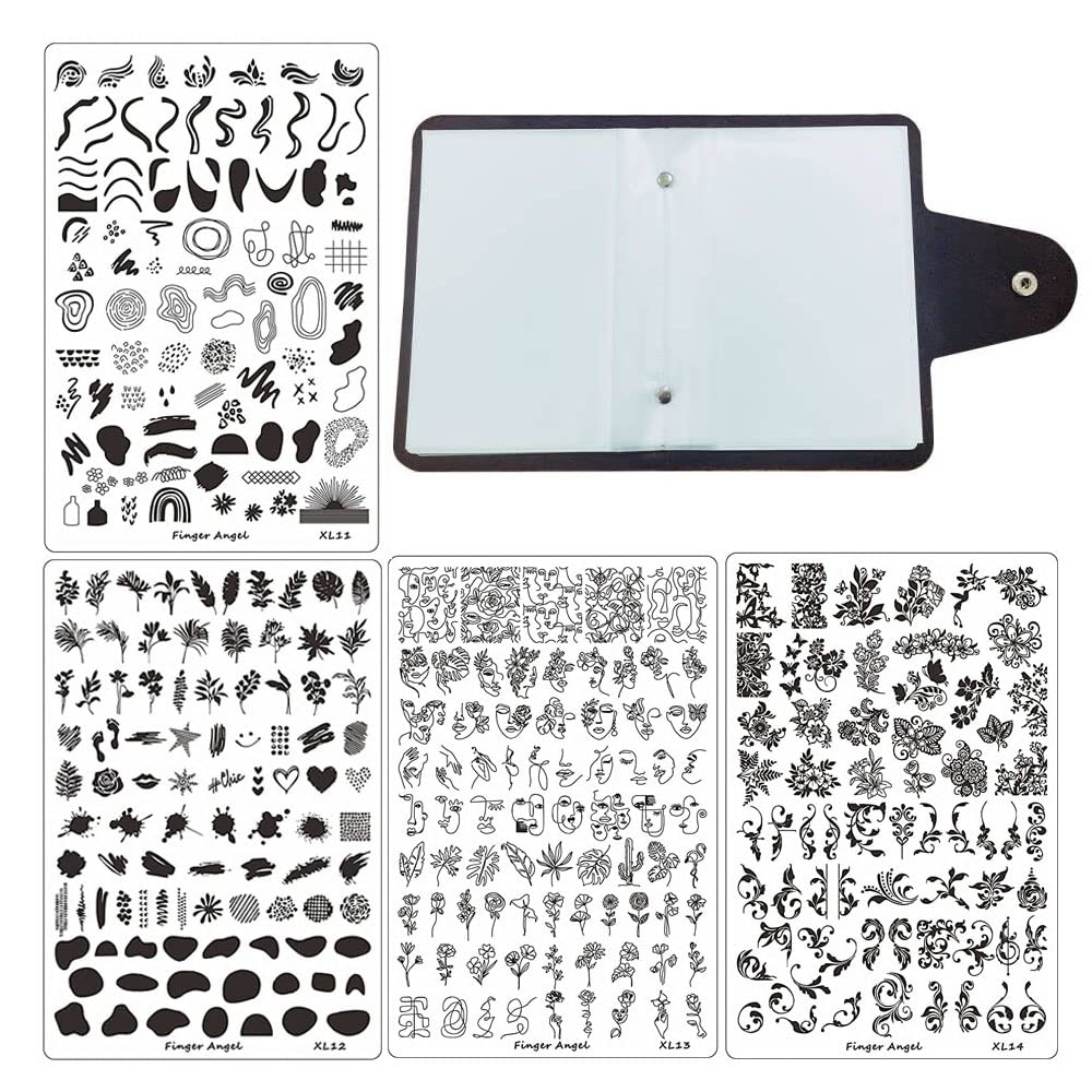 4PCS Nail Art Stamp Plates with XL11-14 Stamping Image Plates Collection Manicure Tools