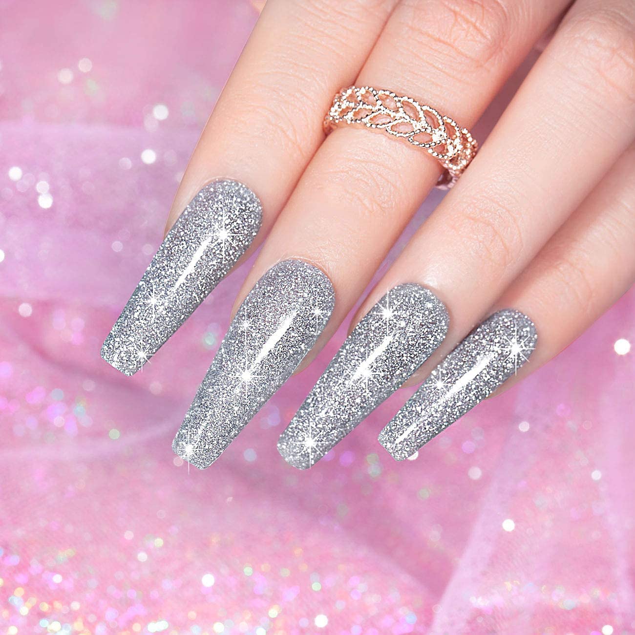 RARJSM Gel Polish Reflective Glitter,Gel Polish Glitter Silver,Flash Diamond Nail Gelpolish Soak off Disco Shimmer Gel Nail Polish UV LED Curing Requires 15ml for Home Salon Diy Nails Manicure