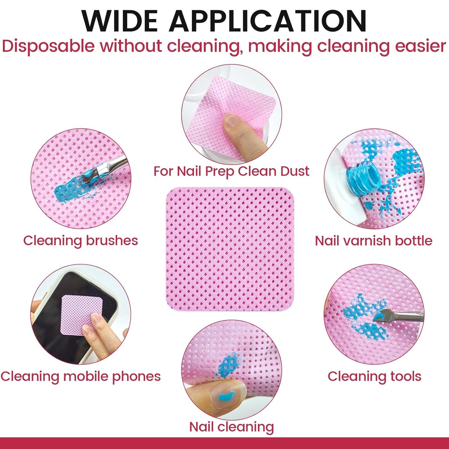 Lint Free Nail Wipes in storage case, Non-Woven Soft Nail Polish cleaner Wipes, Super Absorbent Pad for Fingernail Polish Remover - Eyelash Extension - Finger Art Supplies (1080 Pink)