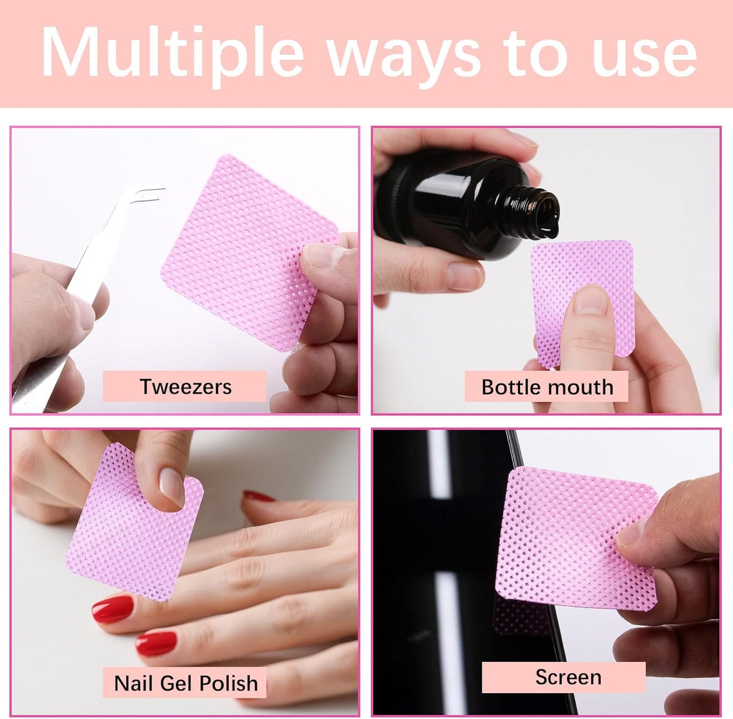 1500Pcs Lint Free Nail Wipes, Pink No Lint Nail Wipes for Gel Nails Lint Free Polish Remover Wipe Eyelash Extensions Glue Nails Cleaning Pads Supplies