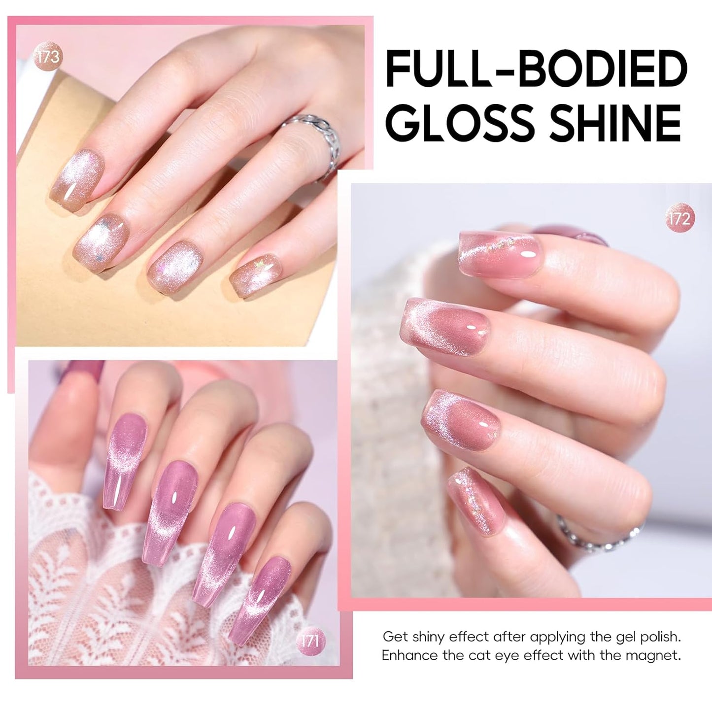 Cat Eye Gel Nail Polish Set 6 Colors Glassy Milky Nude Pink Glitter Transparent Jelly Cateye Magnetic Kit Salon at Home DIY Gifts for Women