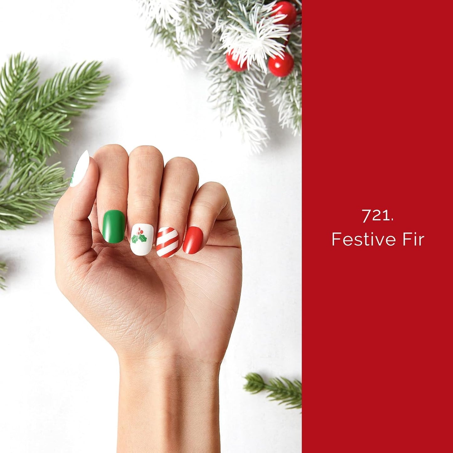 NAILOG 20 Pcs Gel Nail Strips - Extra Long Nail Wraps with Glossy Gel Finishing Green, Festive Fir