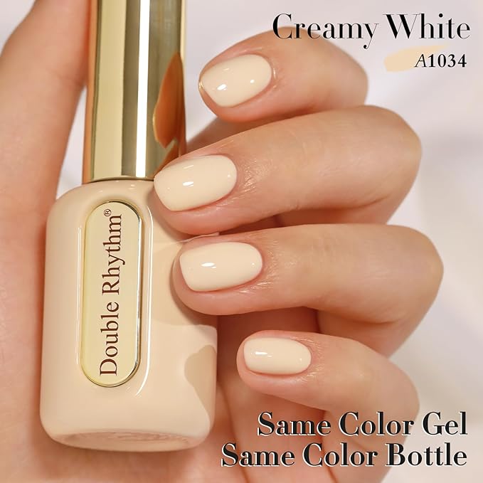 Double Rhythm 0.50 OZ Gel Polish Hema Free Same Color Same Bottle Golden Round Translucent Neutral Natural Milky 15 ML Jelly UV Polish Art DIY at Home (Cream-C1034)