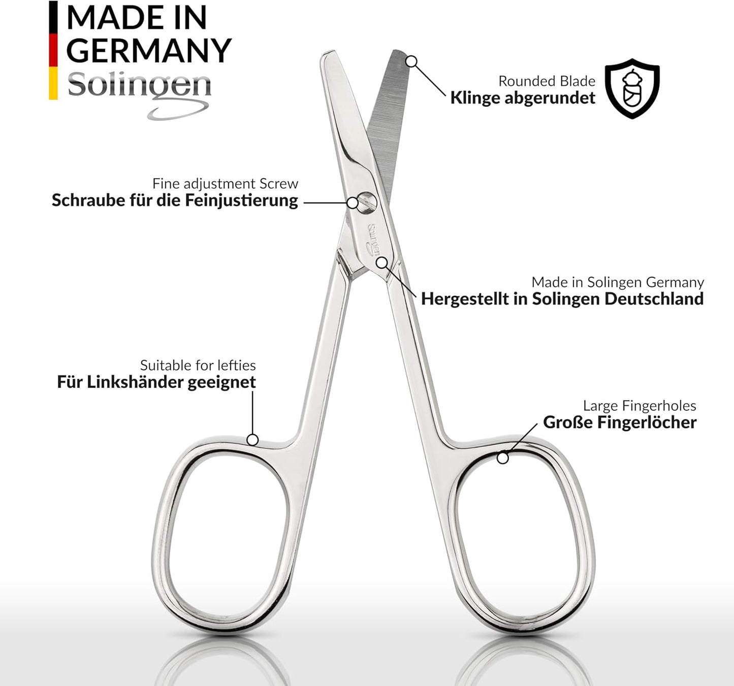 marQus Solingen Round-Tip Nail Scissors (curved) – Premium German Steel for Safe Manicures & Pedicures, Protective Case Included, Also Great for Babies