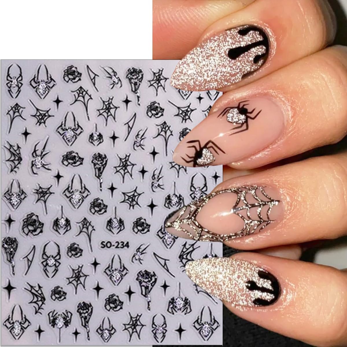 8 Sheets Halloween Nail Stickers Black Red Silver Spider Web Nails Art Stickers Decals 3D Self-Adhesive Cute Ghost Pumpkin Spider Skeleton Nail Decals for Women DIY Manicure Party Nails Decorations