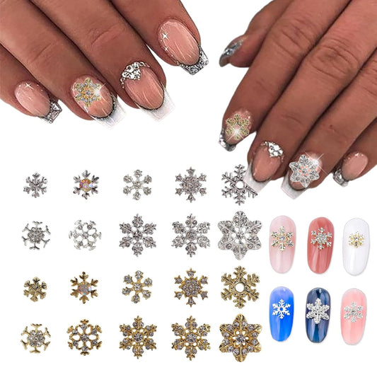 Christmas Nail Charms Supply 20pcs Gold Silver Mix Snowflake Art Charms With Diamond Design Winter Xmas Snowflakes Jewelry for Women Girls DIY Manicure Tips Christmas Nails Decoration