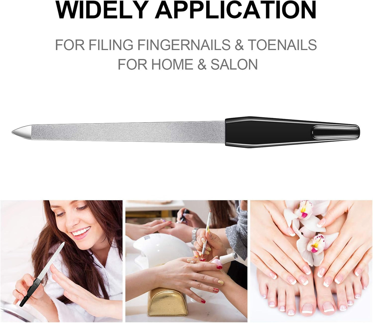 12 Pcs Metal Nail File 6.7 Inch Stainless Steel Nail File Double Sides with Anti Slip Handle Fingernails Toenails Manicure Tool for Woman and Men(Black)