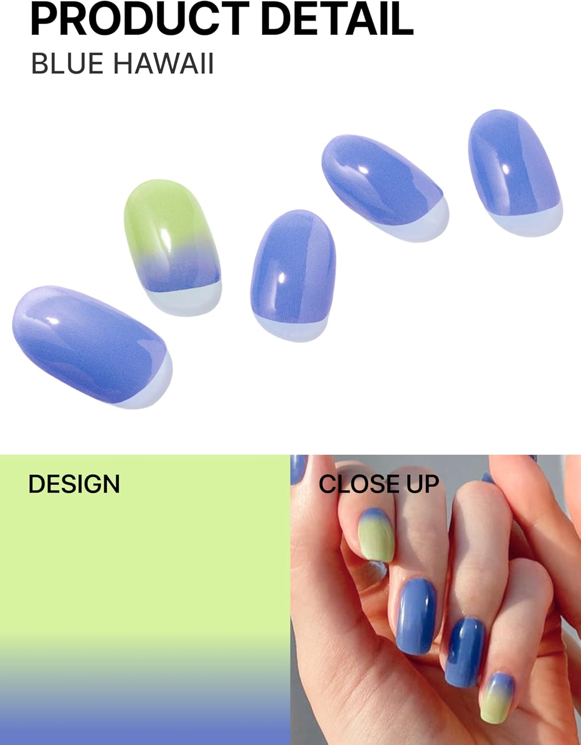 UUUUUU Semi Cured Gel Nail Strips | Salon-Quality | UV Free Gel Nail Wraps for Women | Easy Peel&Stick | Long-Lasting up to 14 Days | 28 Strips Set+File & Wipes | Gift-Ready (UGN075 - Blue Hawaii)