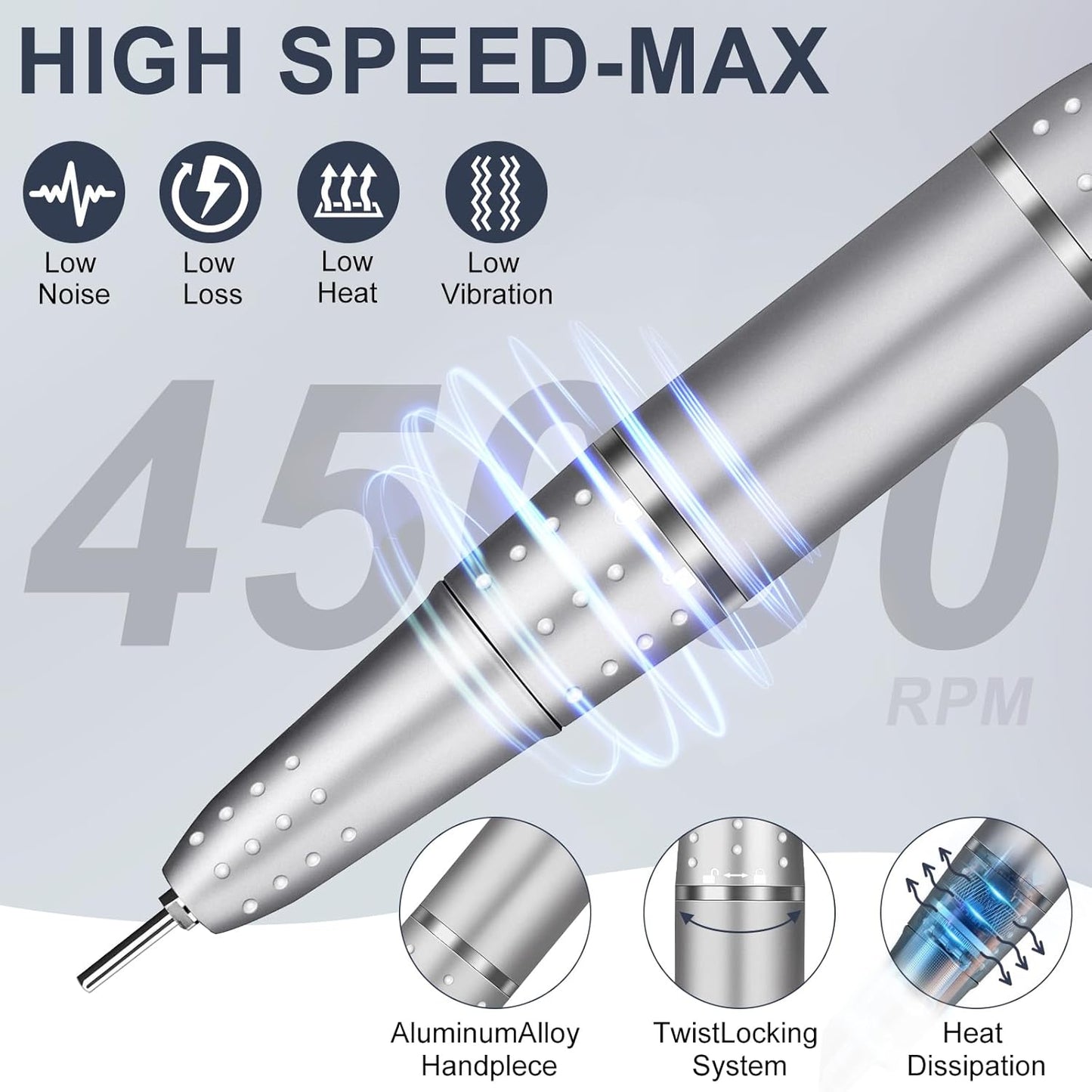 Electric Nail Drill Professional, Urbuti 45000RPM Nail Drill 4000mAh High Capacity Rechargeable Electric Nail File 11 Drill Bits Remover Gel Nail Polish Acrylic Nails Manicure for Salon Home(Gray)