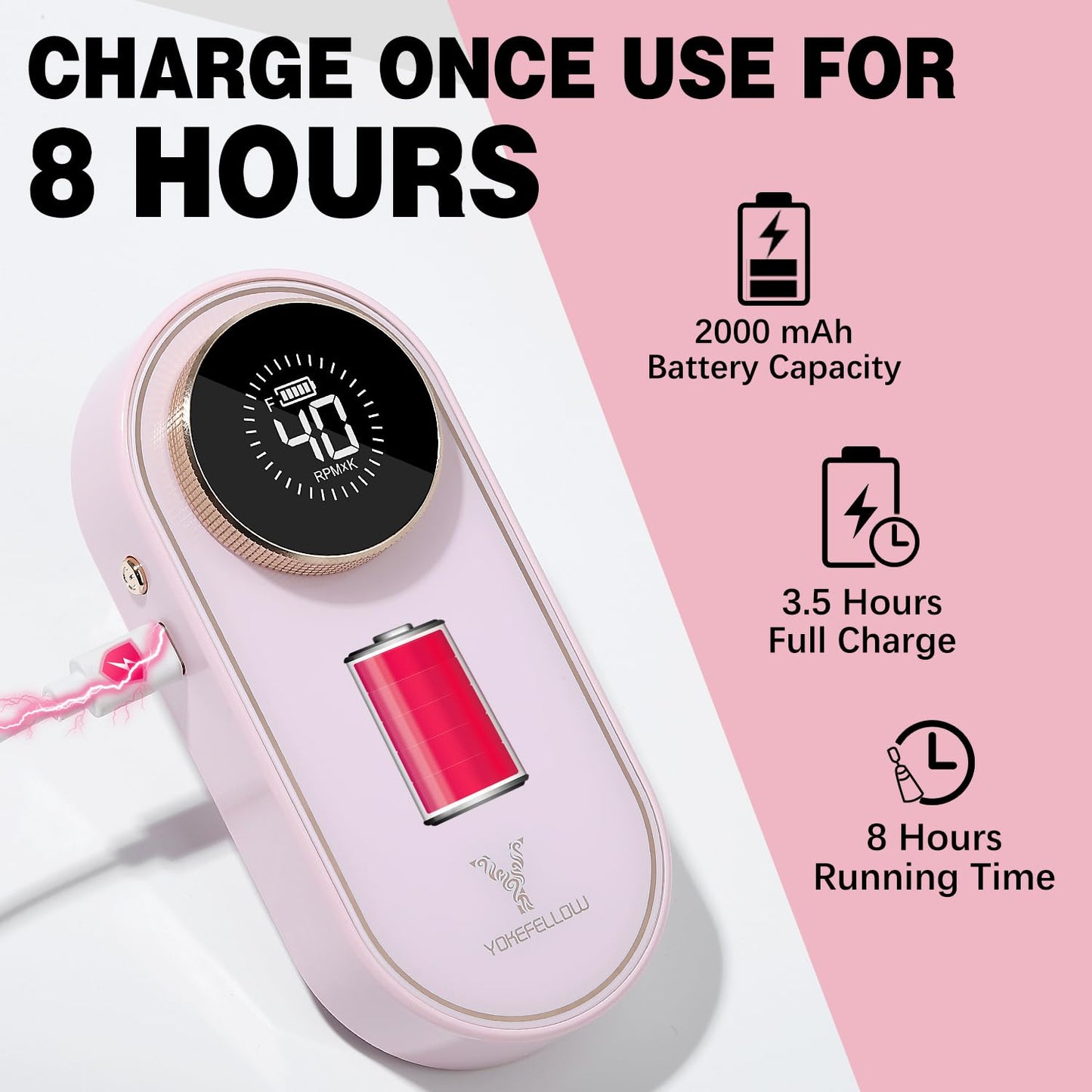 YOKE FELLOW Nail Drill Machine - 40000 RPM Electric Nail File Nail Drills for Acrylic Nails Professional with 12 Drill Bits Manicure Pedicure Polishing Nail Drill for Home Use