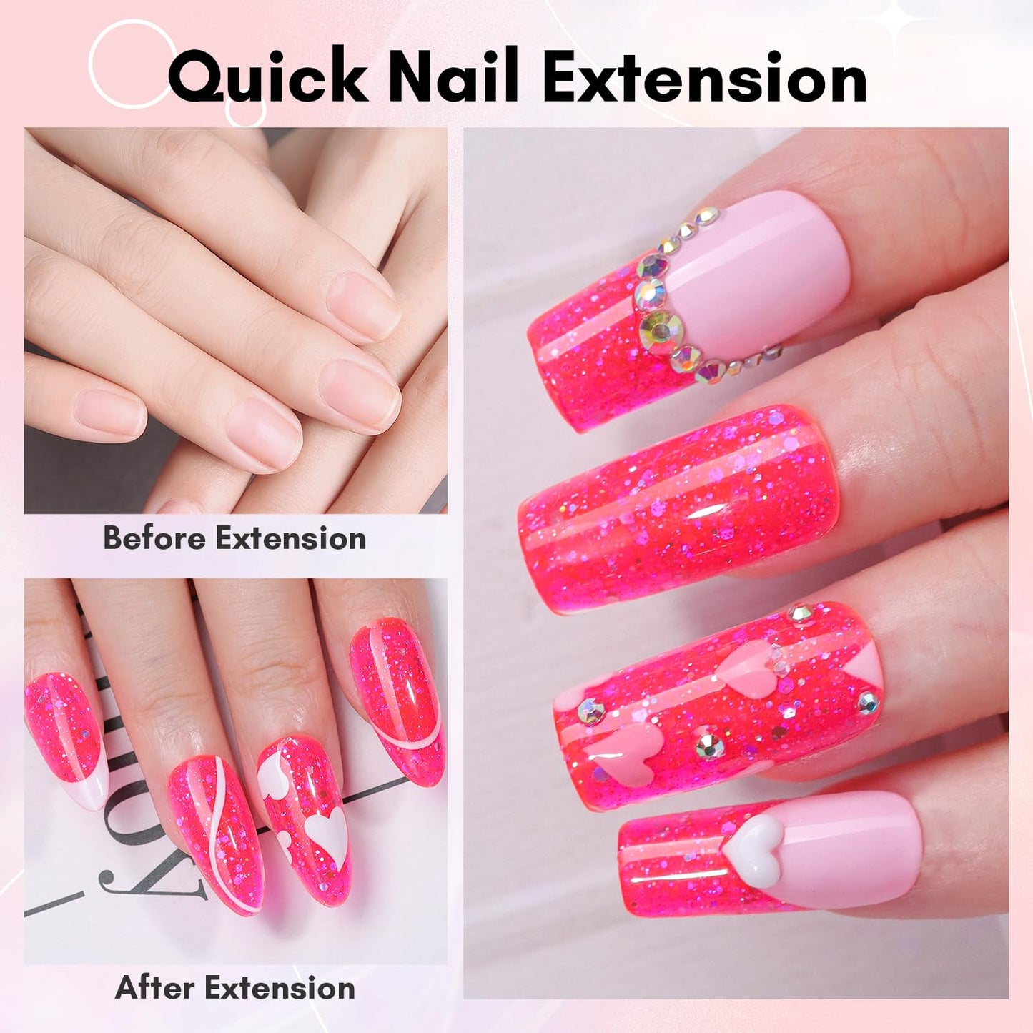 Makartt Poly Nail Gel-50ML Large, Dark Hot Pink Glitter Color, Strong Builder for Extension Overlay Strengthener 3D Diy, Long-lasting for Nails French Manicures Home Salon-Pink Pretty