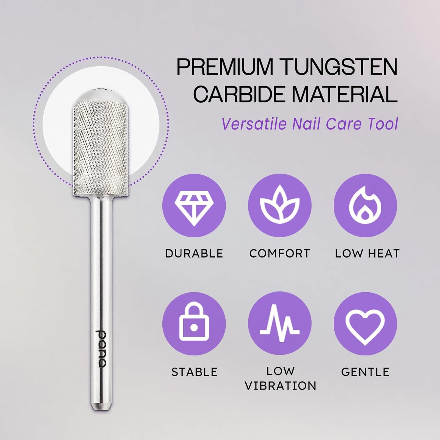 PANA 3/32" Large Smooth Round Top Safety Carbide Nail Drill Bit for Gel Polish & Acrylic Removal Nail Salon Manicure Pedicure Electric File Tools (Large Barrel - Silver, Extra Fine)