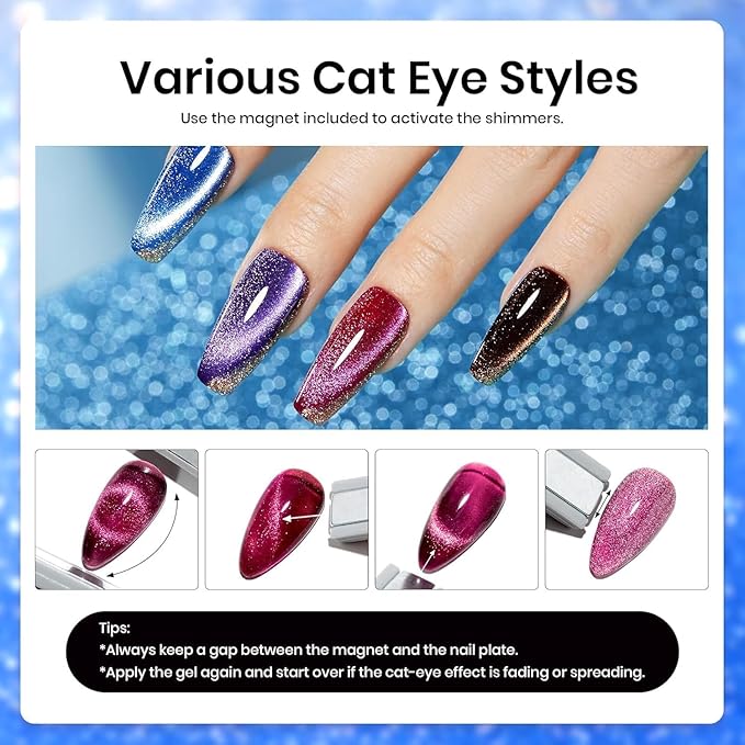 Beetles Cat Eye Gel Nail Polish Set - 36 Colors Red Purple Brown Green Burgundy Magnetic Gel Nail Polish with Magnet Base Coat Glossy Matte Top Coat Soak off UV DIY Nail Art Gift for Women