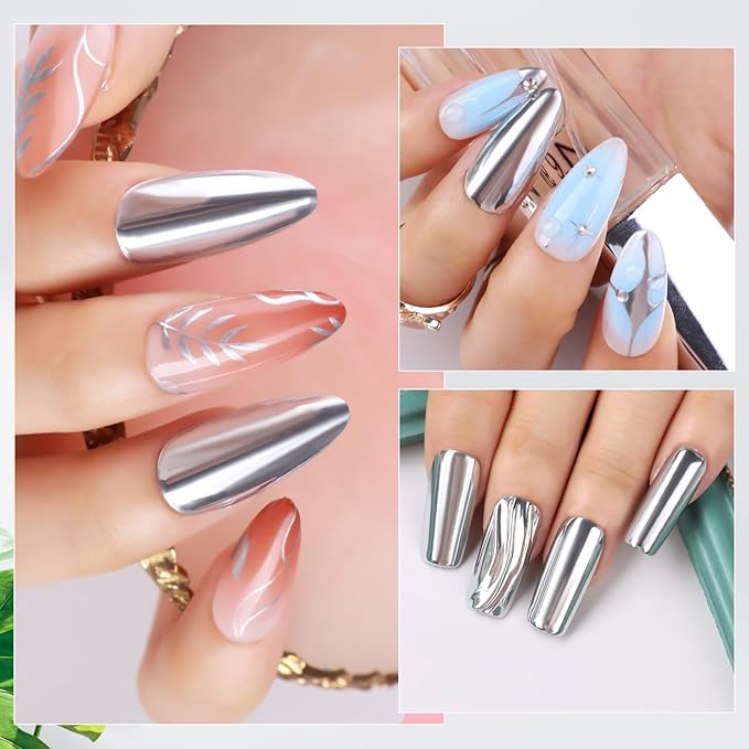 Makartt 8ml Mirror Shine Gel- Metallic Gel Nail Polish, Silver 3D Metal Painting for Nail Art Soak off UV/LED Glossy Mirror Effect Nail Glue for Home Salon DIY Manicure