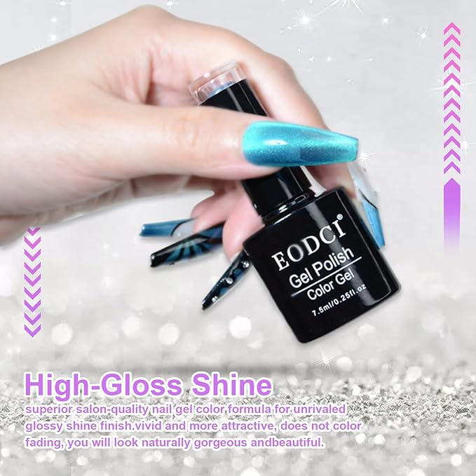 Cat Eye Gel Nail Polish, 6 Colors Jelly Flash for Holographic Glitter Cat Eye Gel with Magnet Stick, UV LED Curing Requires Soak Off Home Salon Manicure and Nail Art DIY at Home Diy