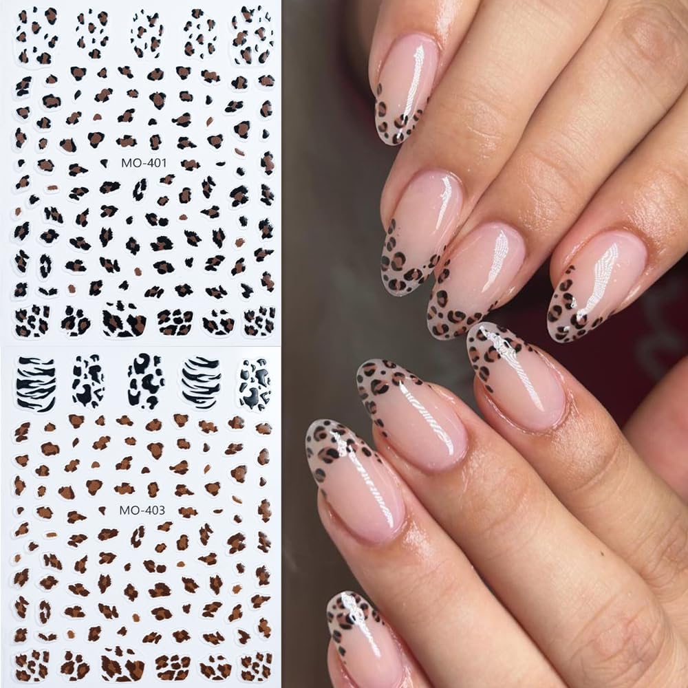 Flower 5D Embossed Nail Art Stickers Decals, 4 Sheets Autumn Winter Brown Hibiscus Flowers Tropical Floral Leopard Print Nail Art Design Self-Adhesive Nail Supplies for Women Girls