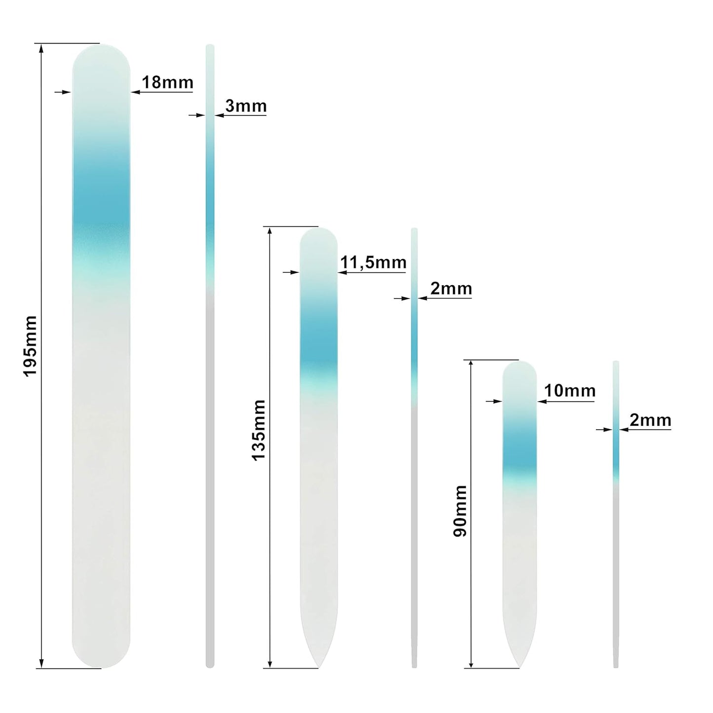 Glass Nail File - Mont Bleu Gift Set of 3 Crystal Nail Files in Pouch - Genuine Czech Tempered Glass - Handmade Gifts for Girlfriend - Premium Quality Professional Set of Nail Files for Women
