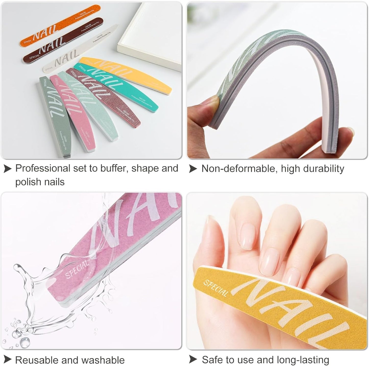 9Pcs Nail Files Buffer Set Double Sided Professional Emery Boards for Natural Acrylic Nails 100/120/150/180/220/240/280/1000/4000 Grit Washable Soft Nail Filer Manicure Tools Home Salon Use