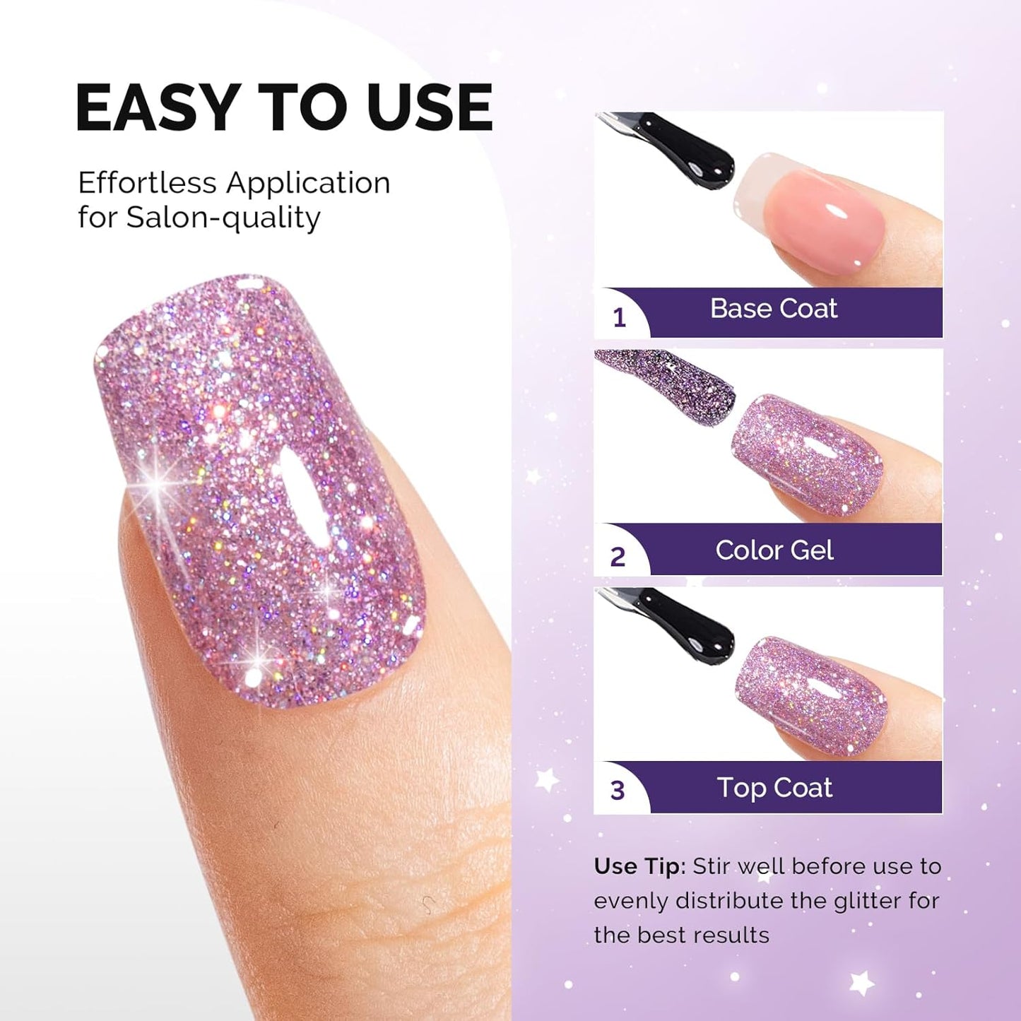 MelodySusie Galaliver Glitter Gel Nail Polish, 15ML Sparkly Shimmer Gel Polish Soak Off UV LED Cured Long Lasting Gift for Women DIY Nail Design Nail Art Manicure Free Purple X06