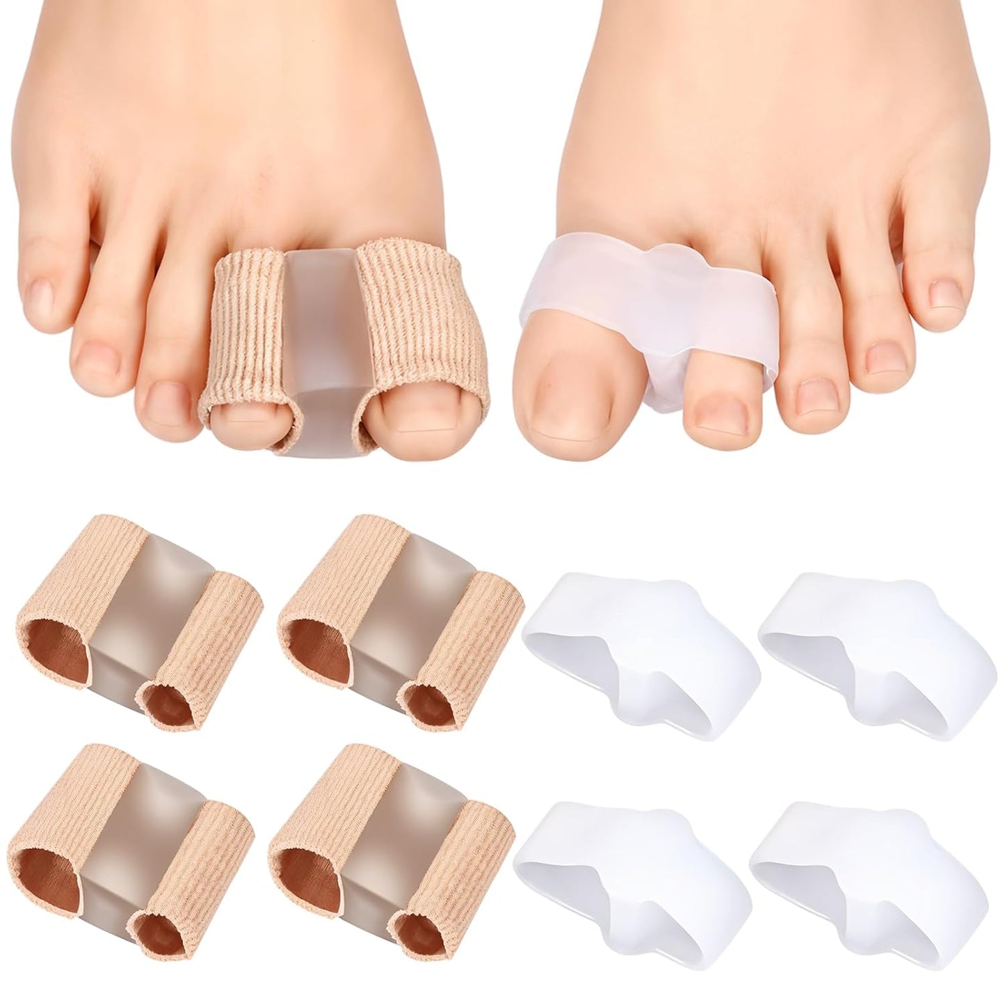 8 Pack Toe Separators Bunion Corrector with 2 Loops Overlapping Hammer Toe Separator Women Men Gel Toe Straightener Fabric Lining Splint for Feet Preventing Rubbing Relieve Foot Pressure
