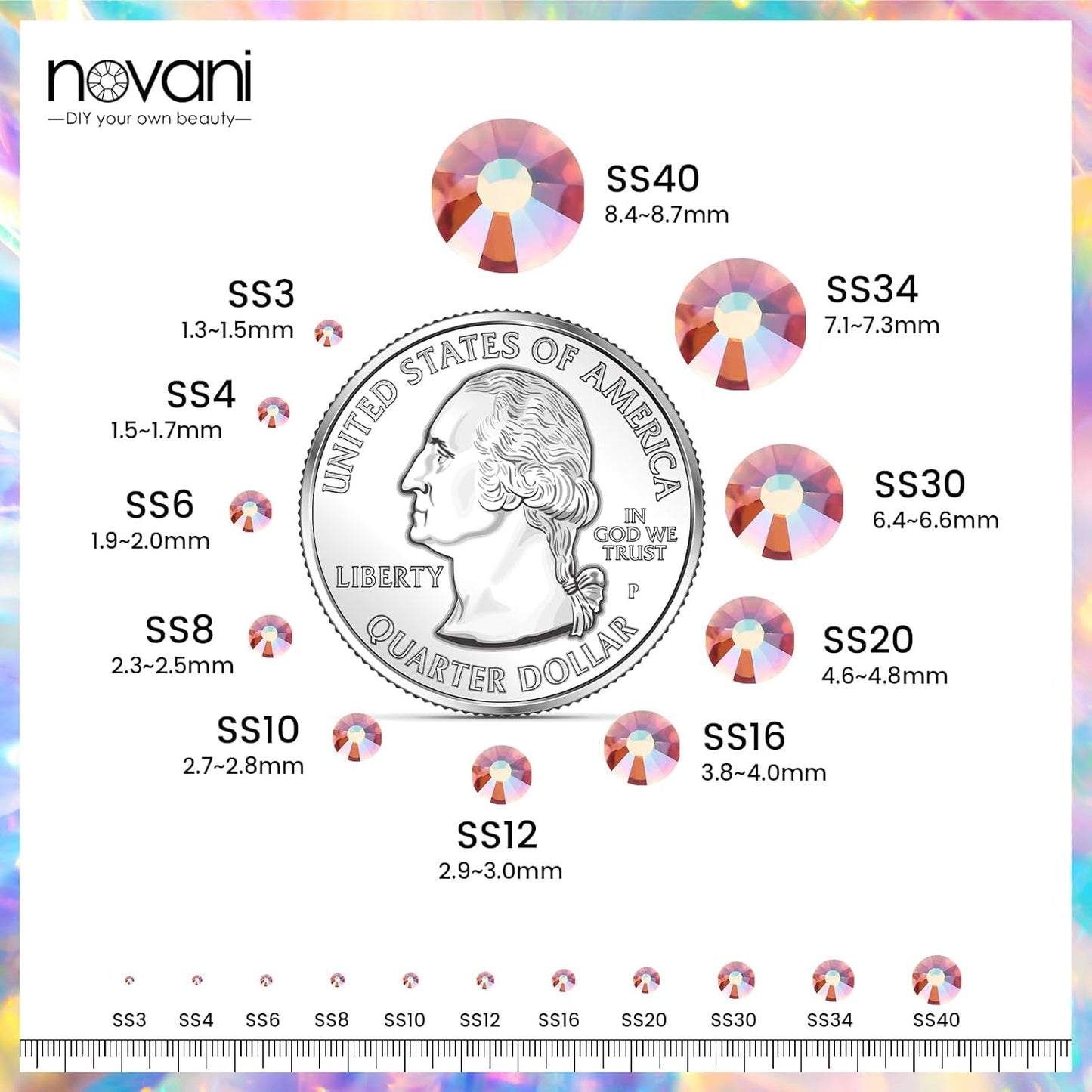 Novani Rhinestones 1440Pcs Flatback Crystal Round Loose Gemstones Glass Rhinestones for Crafts Makeup Nail Art Clothes Shoes DIY Decorations(SS16, 3.8-4.0mm,Amber)
