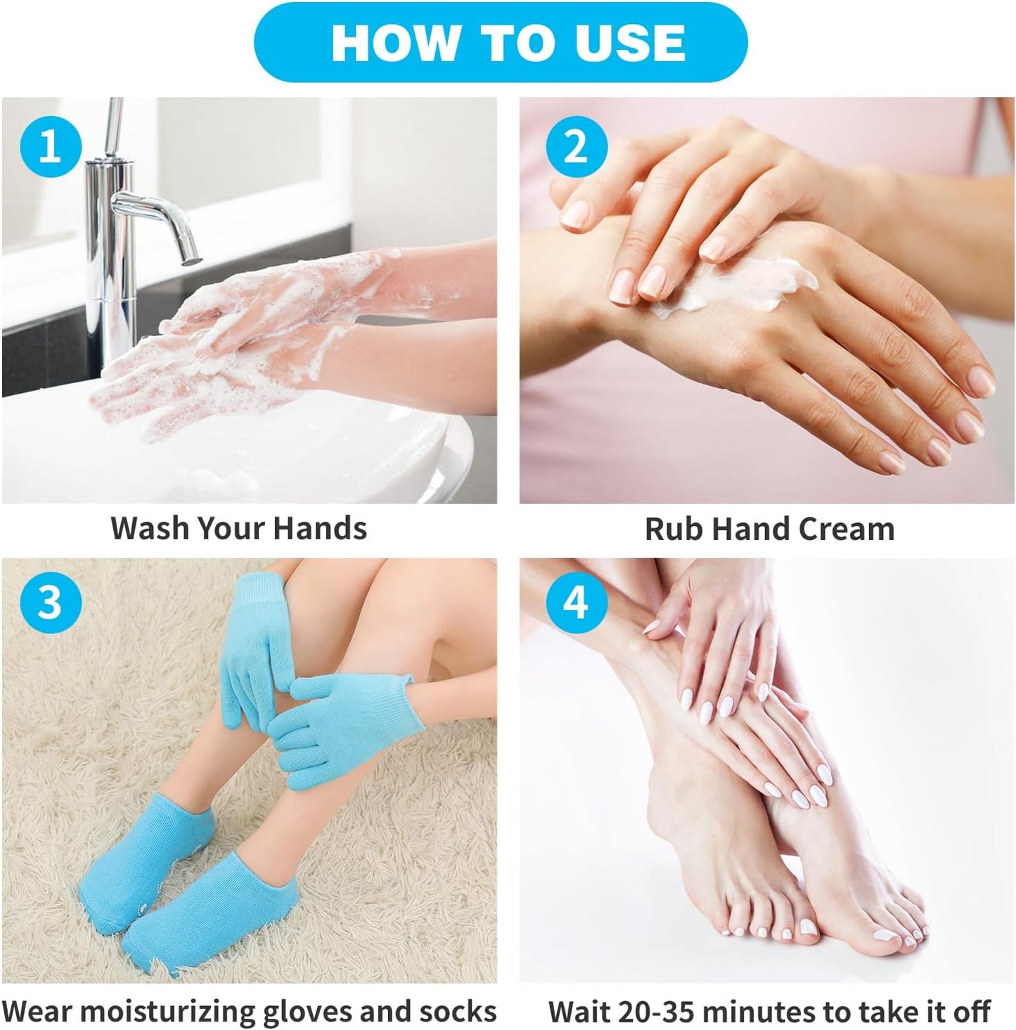 Moisturizing Glove and Sock, Gel Spa Moisturizing Therapy Sock ＆ Glove, Soften Repairing Dry Cracked, Hands Feet Skin Care, Effective in Repair Dry and Chapped Hands and Feet Skin Care(4 PCS/Blue)