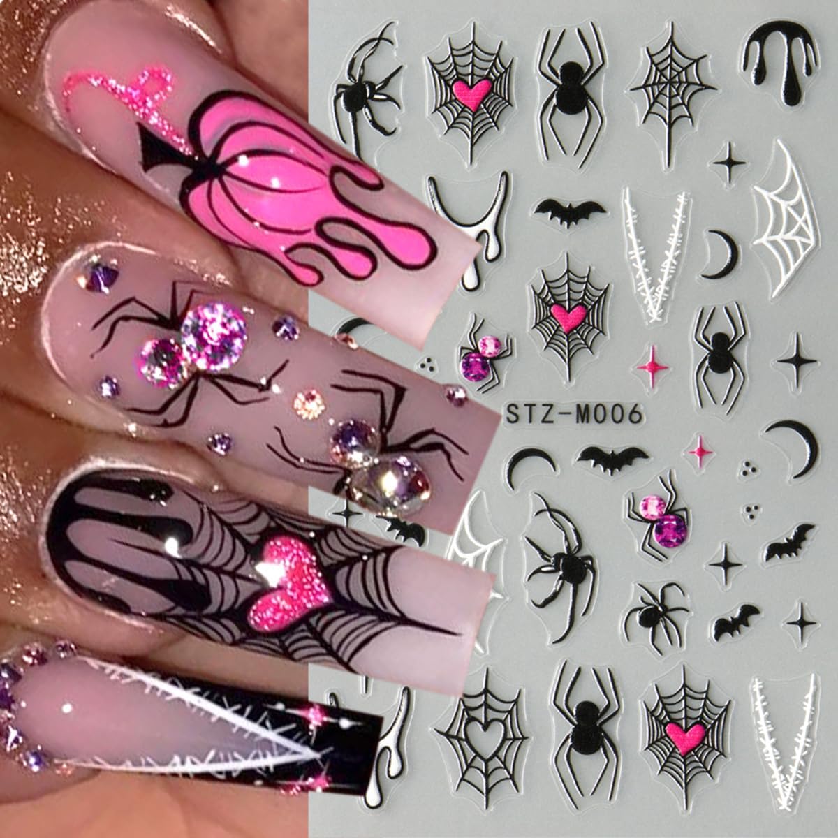 Halloween Nail Art Stickers Decals Halloween Spider Web Spider Nail Decals 3PCS Ghost Bat Skull Star Design 5D Engraved Nail Stickers Nail Art Supplies for Women Holoday DIY Manicure Nail Decorations