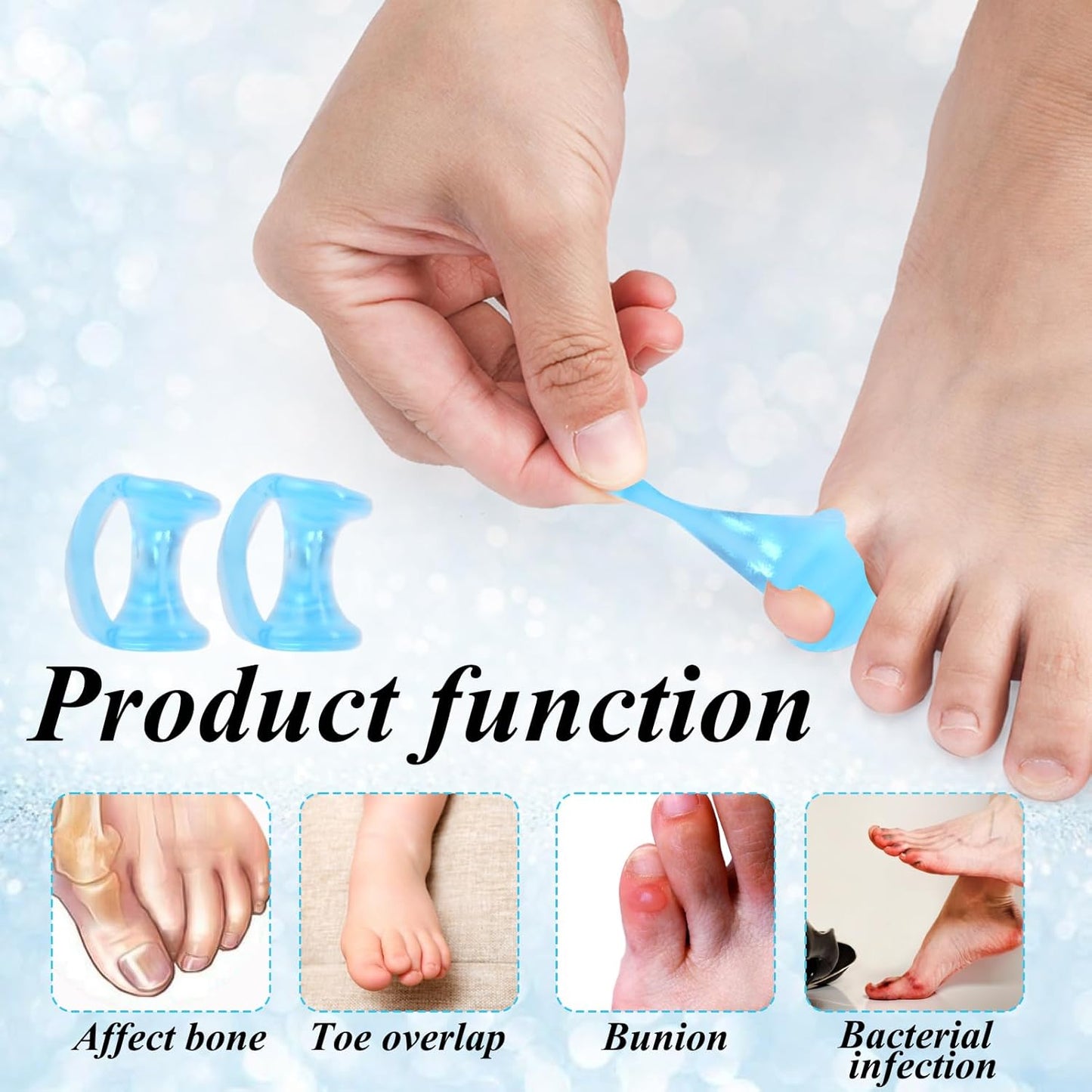 Gel Toe Separator, Pinky Toe Spacers, Little Toe Cushions Straightener Bunion Corrector for Preventing Rubbing & Relieving Pressure, Pain Relief from Overlapping Toes (Clear Blue-10pcs)
