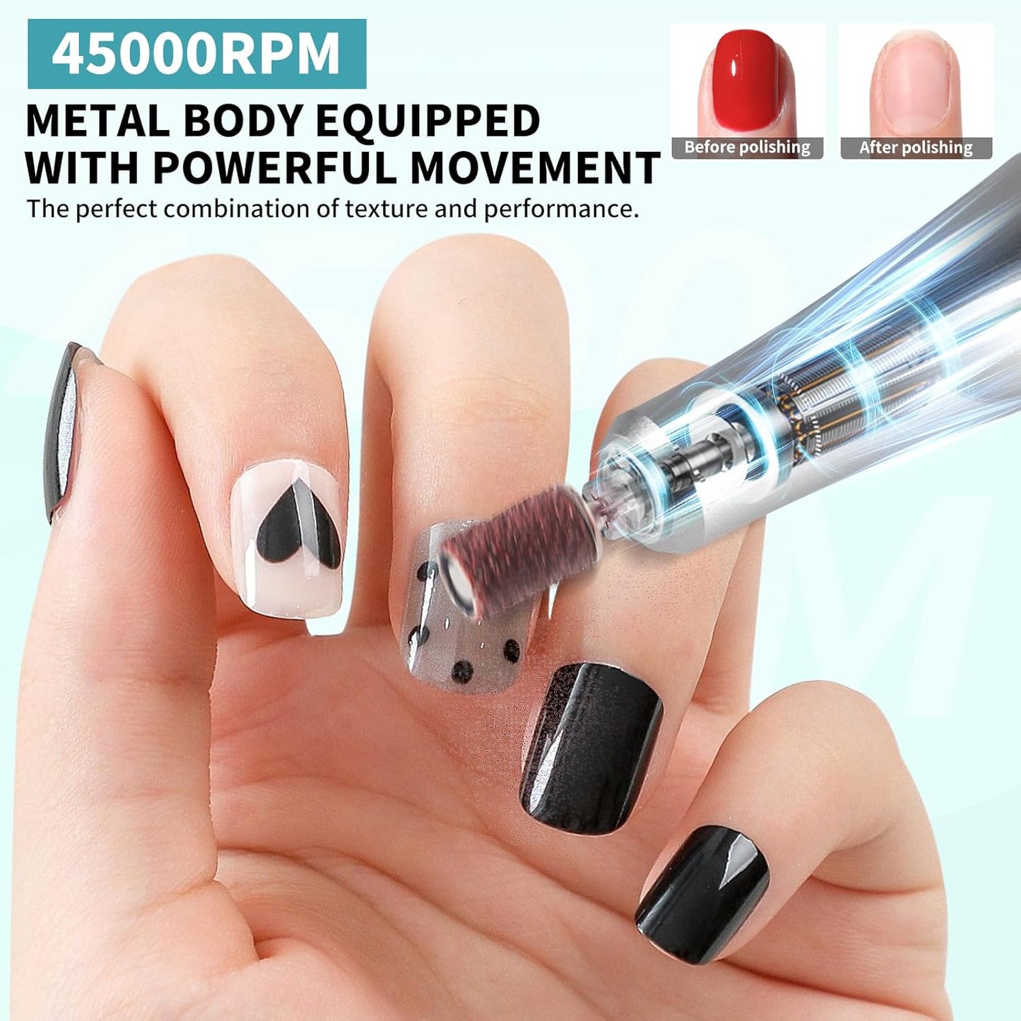 LIMEGIRL Professional Electric Nail Drill Kit 45000RPM Portable Cordless Toenail Cordless Toenail Machine with 14 Drill Bits and Base for Women (Blue)