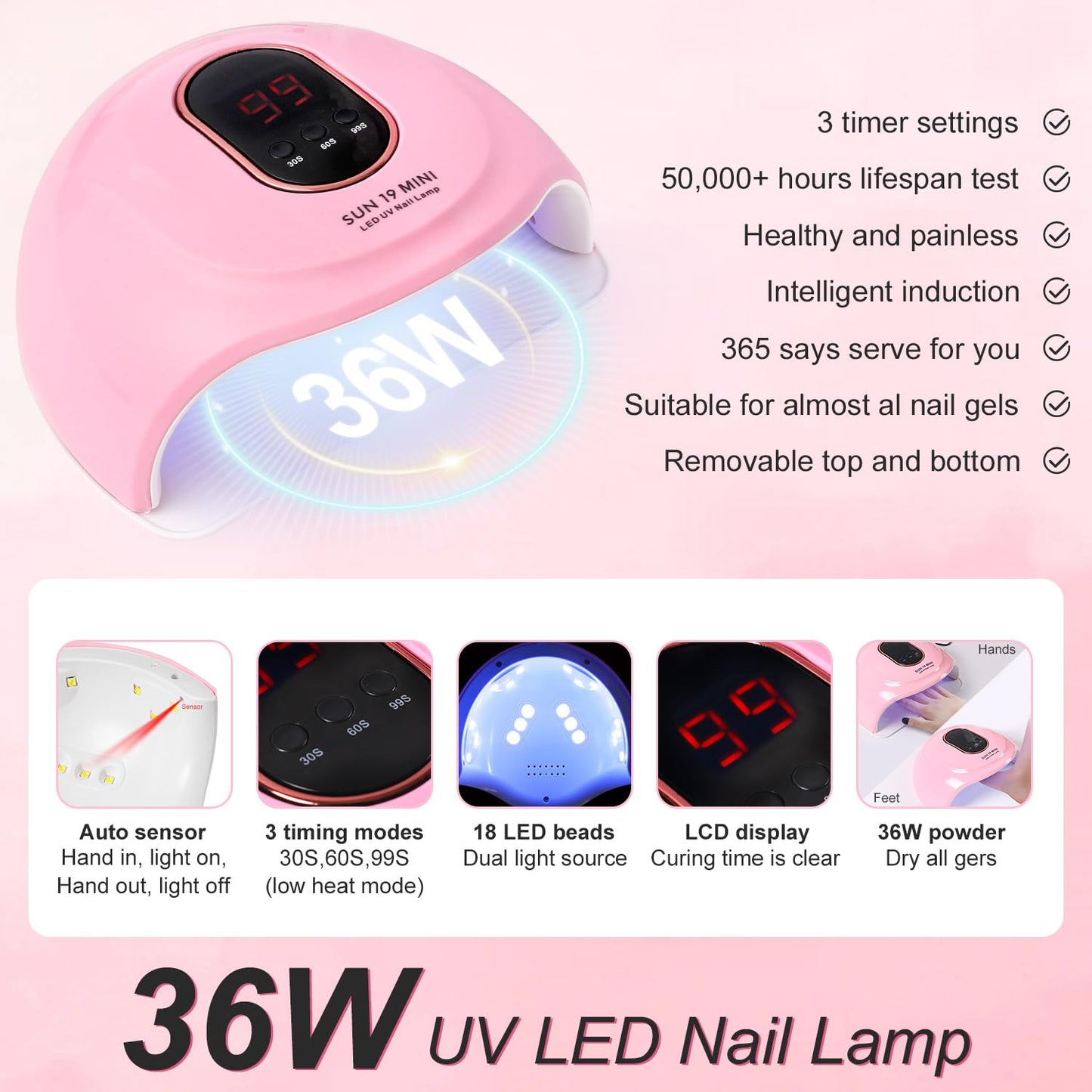 Acrylic Nail Kit with liquid Monomer,6 colors Glitter Acrylic powder UV Lamp for Beginners with Everything Nail Supplies (Pink)