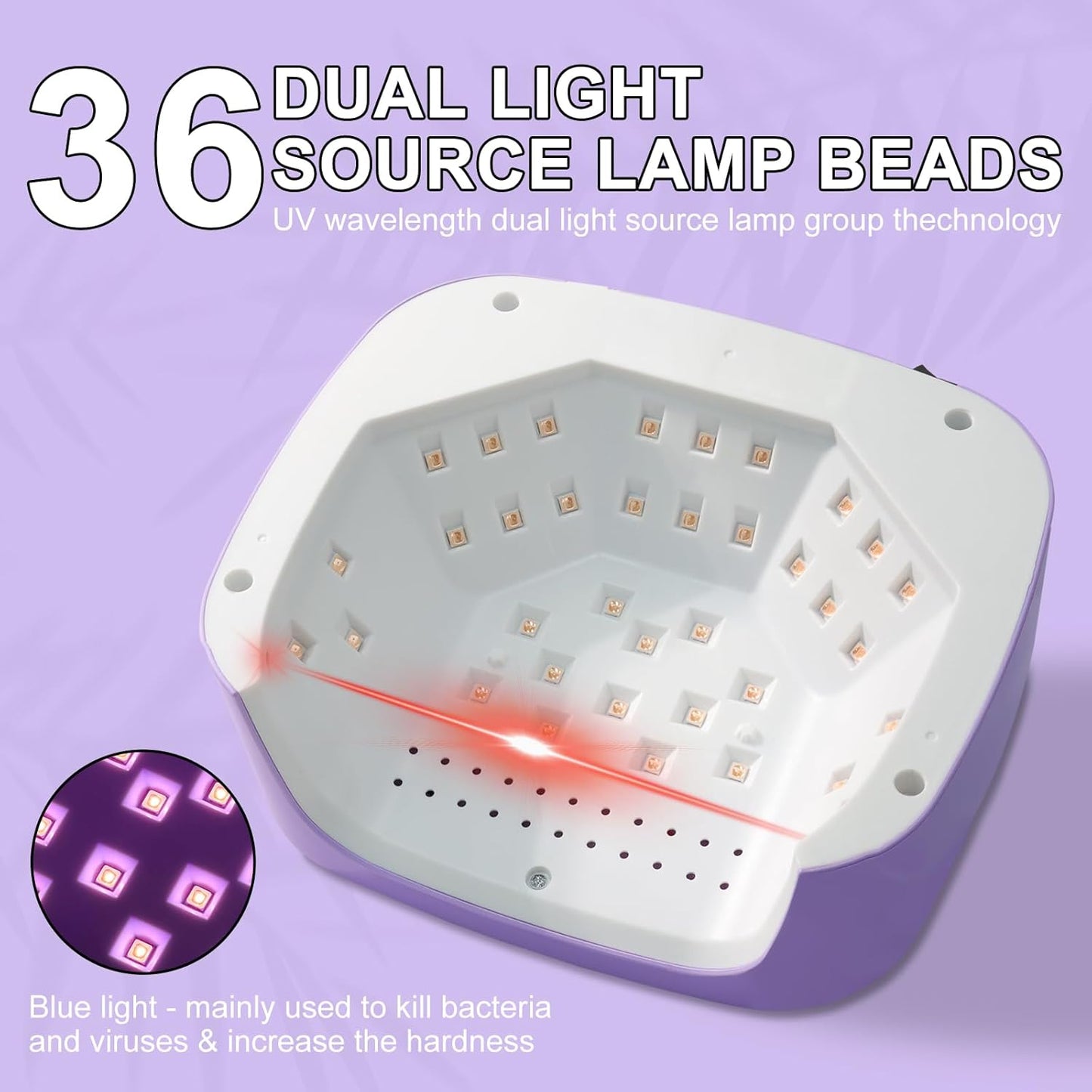 LIMEGIRL UV LED Nail Lamp Kit for Gel Polish Professional Fast Curing Purple Dryer Light Set with 4 Timer Settings Cordless Rechargeable Nail Art Cure Machine with UV Gloves and Automatic Sensor