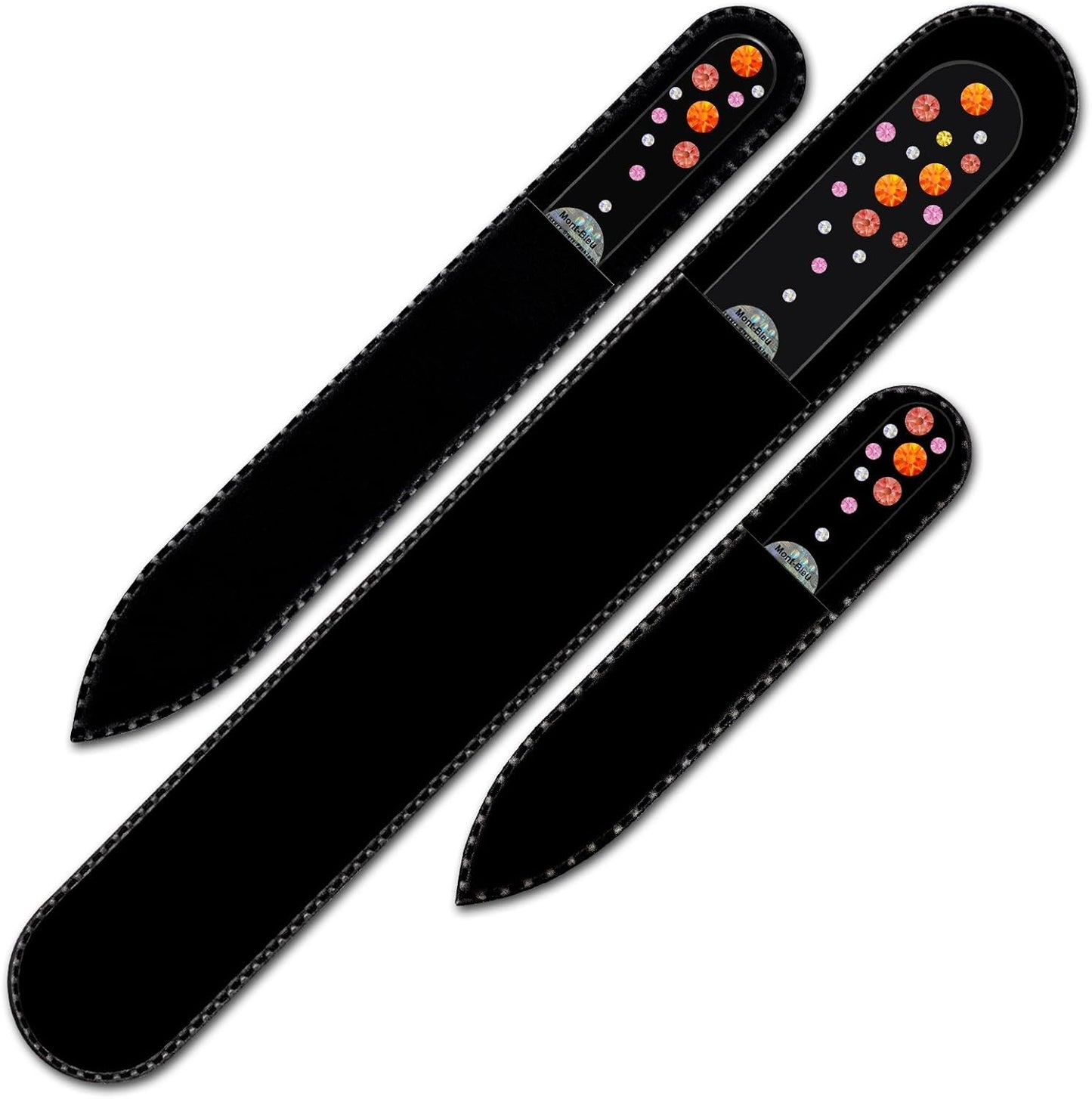 Mont Bleu Set of 3 Glass Nail Files Hand Decorated with Crystals from Swarovski® | Hand Made, Czech Tempered Glass, Lifetime Guaranty