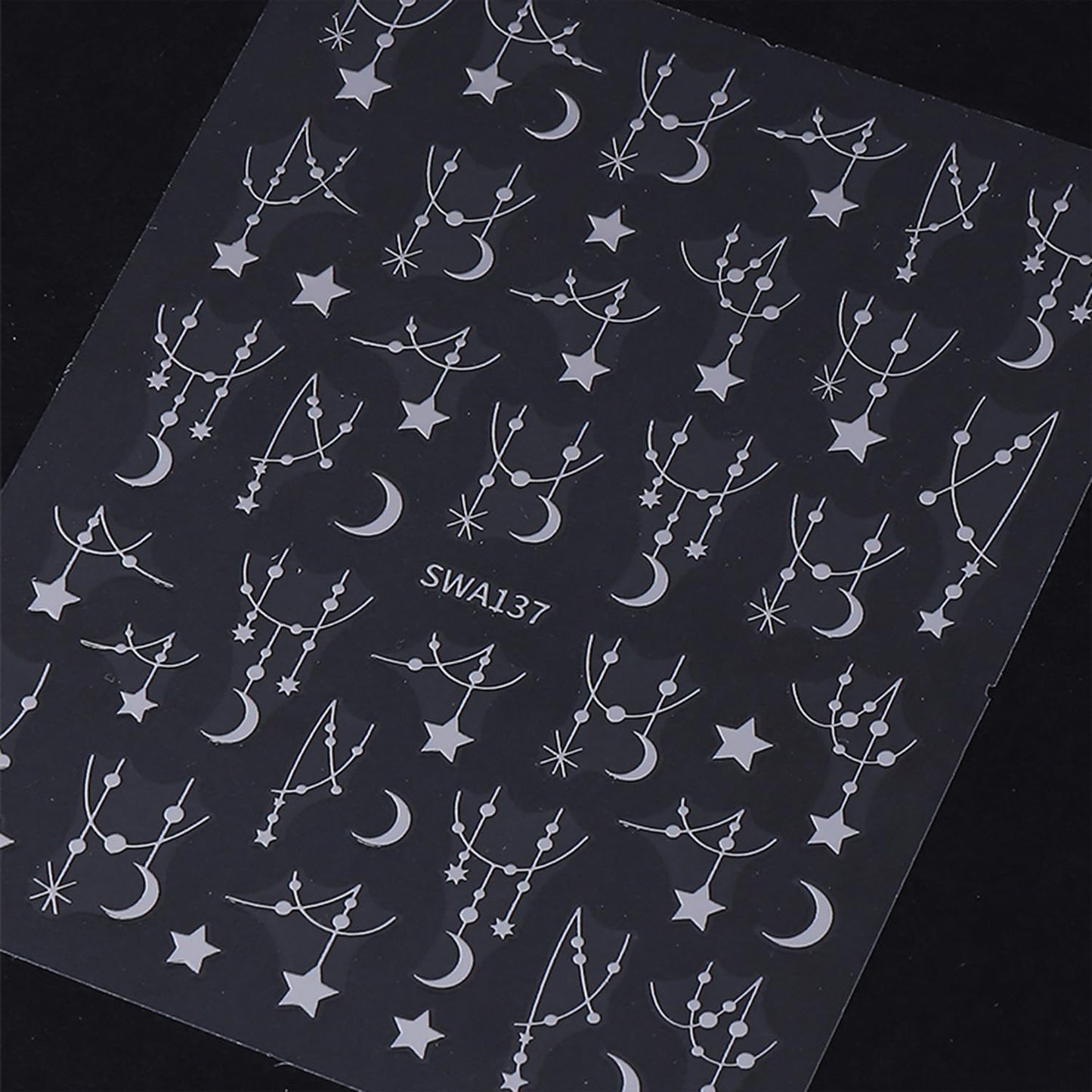Star Nail Stickers for Nail Art 3D Self-Adhesive Moon Nail Decals Black Silver Star Nail Art Stickers for Women 6 Sheets