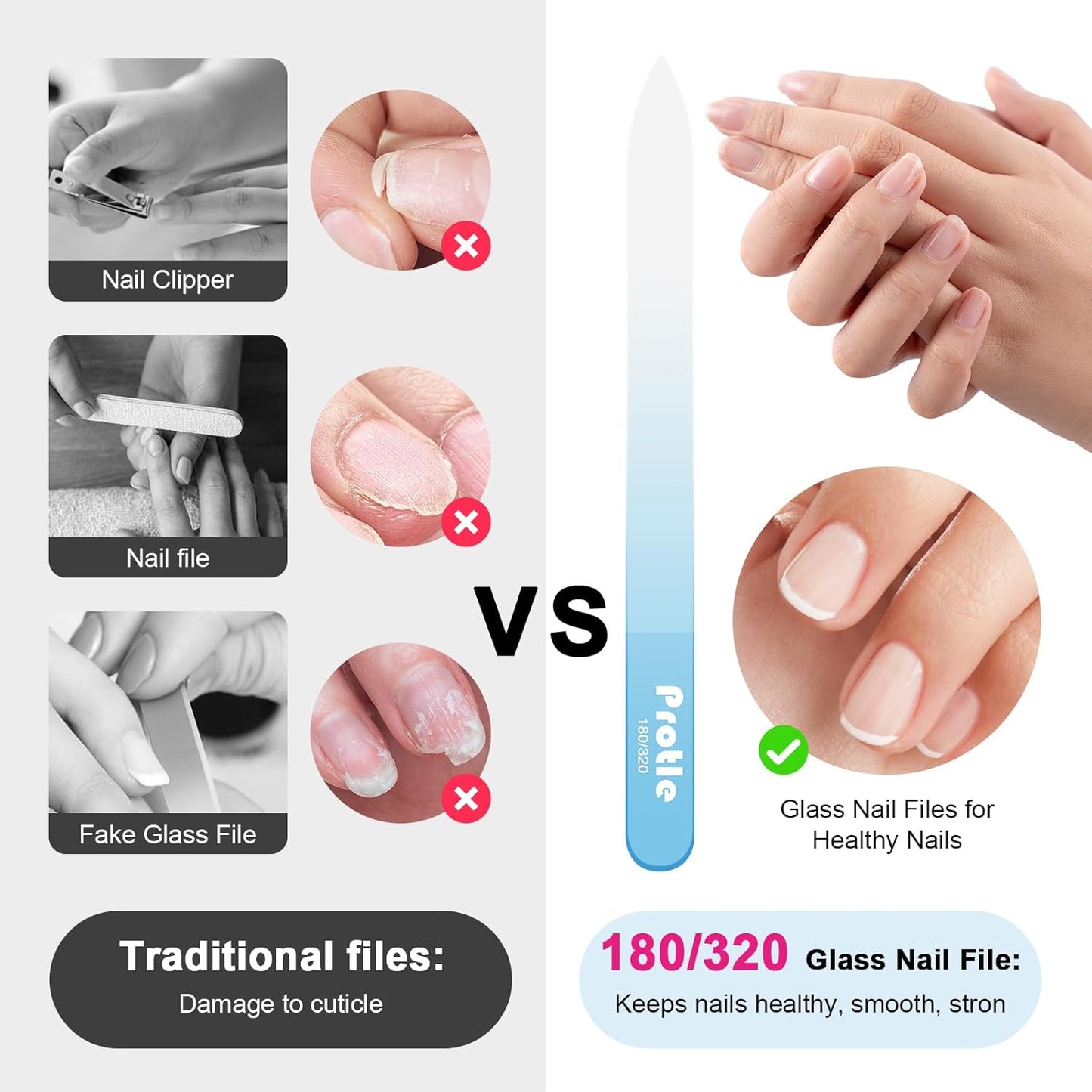 Glass Nail Files for Natural Nails,1Pack Double Sided 180/320 Crystal Nail Filer with Case,Professional Fingernail Files for Women Girls Gifts (Blue)
