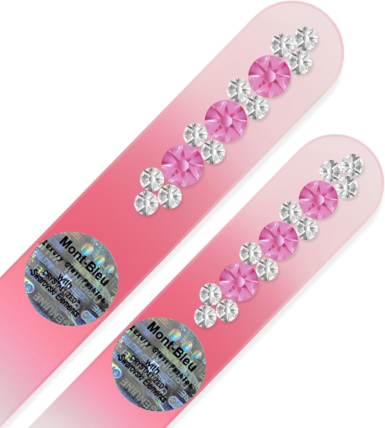 Glass Nail File - Mont Bleu Set of 2 Glass Nail Files Hand Decorated with Crystals - Handmade Gifts - Grow Long, Healthy, Beautiful Nails - Heal Cracked Nails - Crystal Glass Nail File