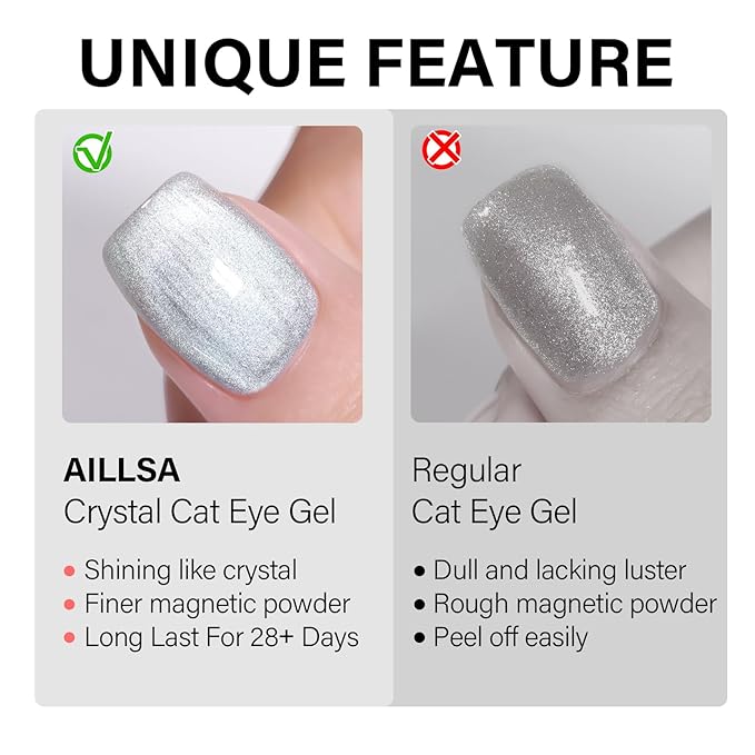 AILLSA Glass Cat Eye Gel Nail Polish, 15ml Nude Glitter Jelly Sheer Gel Polish, Translucent Magnetic Shimmer Sparkle Nail Art U V Salon 0.5 OZ GF39