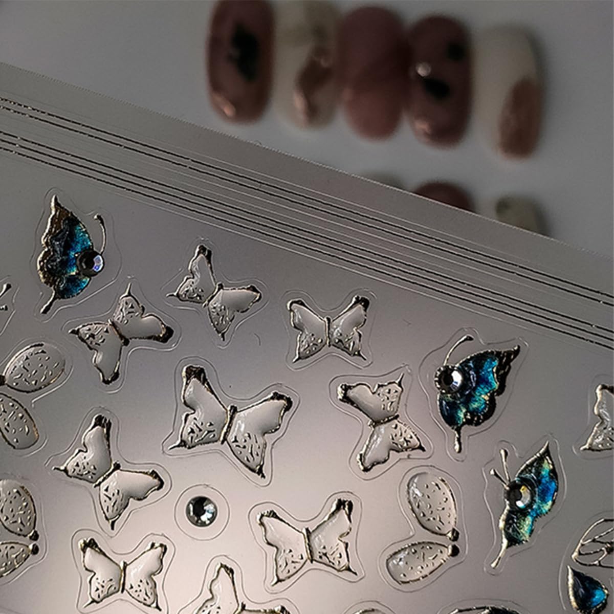5D Embossed Butterfly Nail Stickers - Green Butterfly Gold Edge Design Shiny Nail Art Decals - Self Adhesive for Women's Manicure