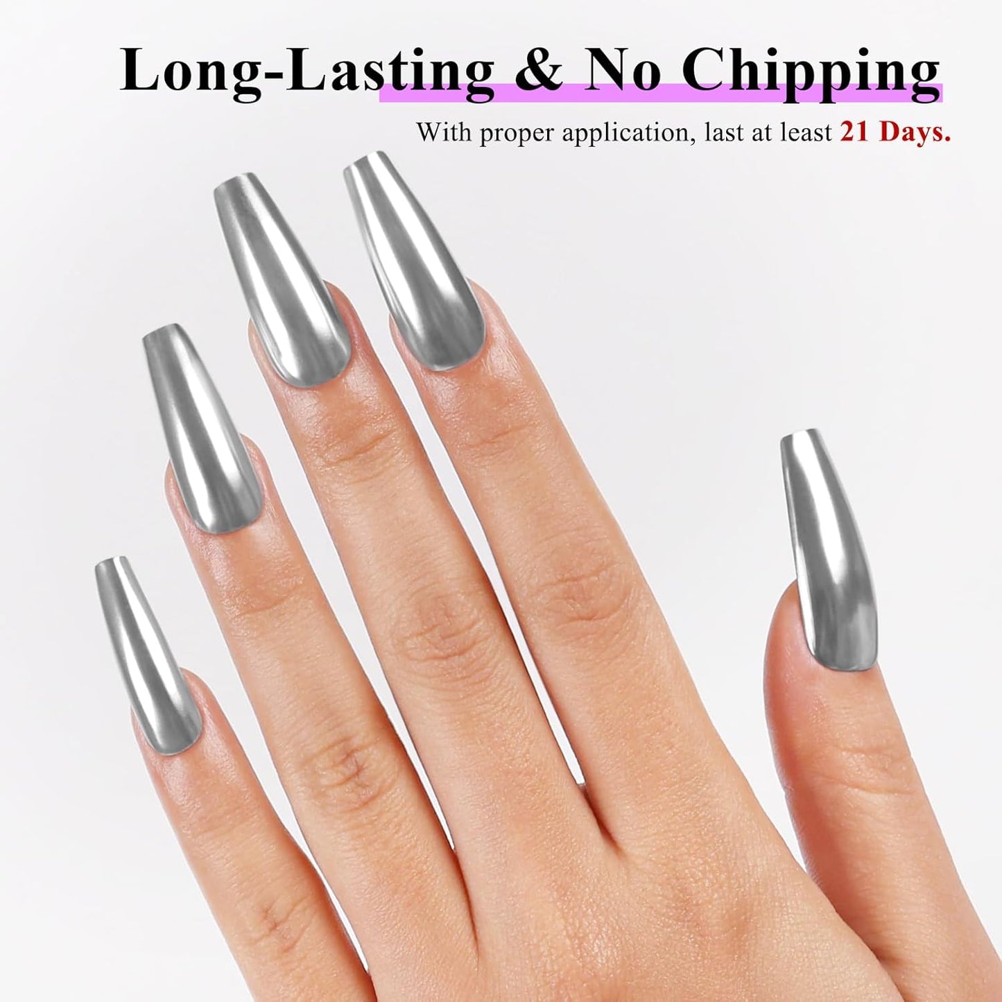 Imtiti Silver Chrome Nail Powder Kit,1g Silver Meatllic Mirror Effect Powder with 10ml White Color Gel Polish Metal Nail UV DIY Kit