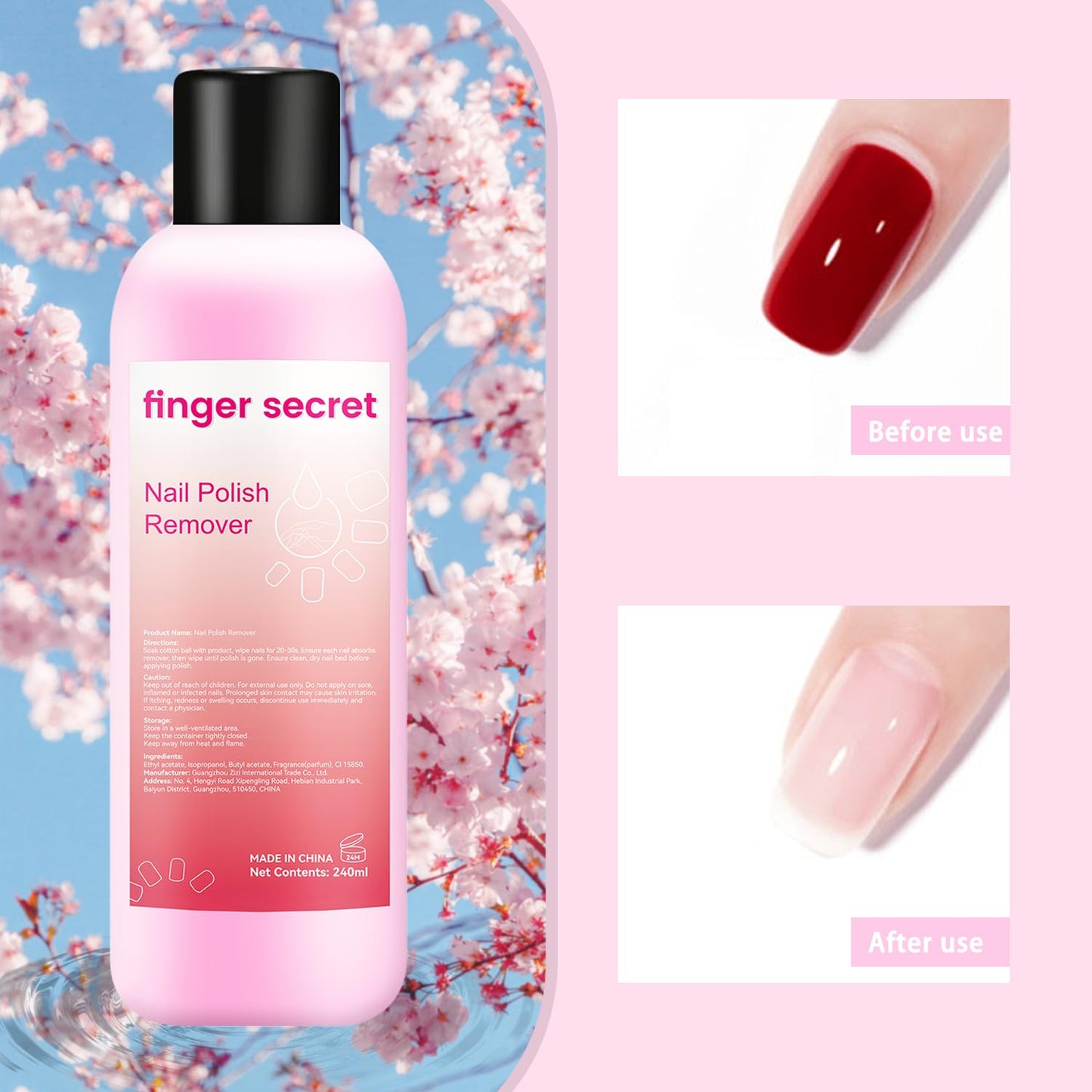 Nail Polish Remover, finger secret Nail Remover Polish 240ml,Gel Nail Remover Polish,Professional Gel Polish Remover for Nails Quickly & Easily & Effectively Remove Gel Polish
