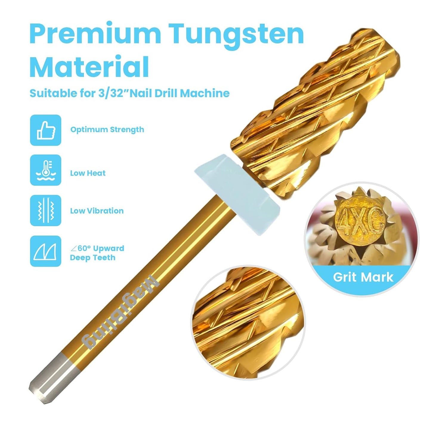 Super Cut Tapered Barrel Nail Drill Bits, 3/32'' Professional Tungsten Carbide Bits, Remove Hard Gel Fast, Right Hand, Suitable for Long Acrylic Nails Gel Polishing, Quadruple Coarse.