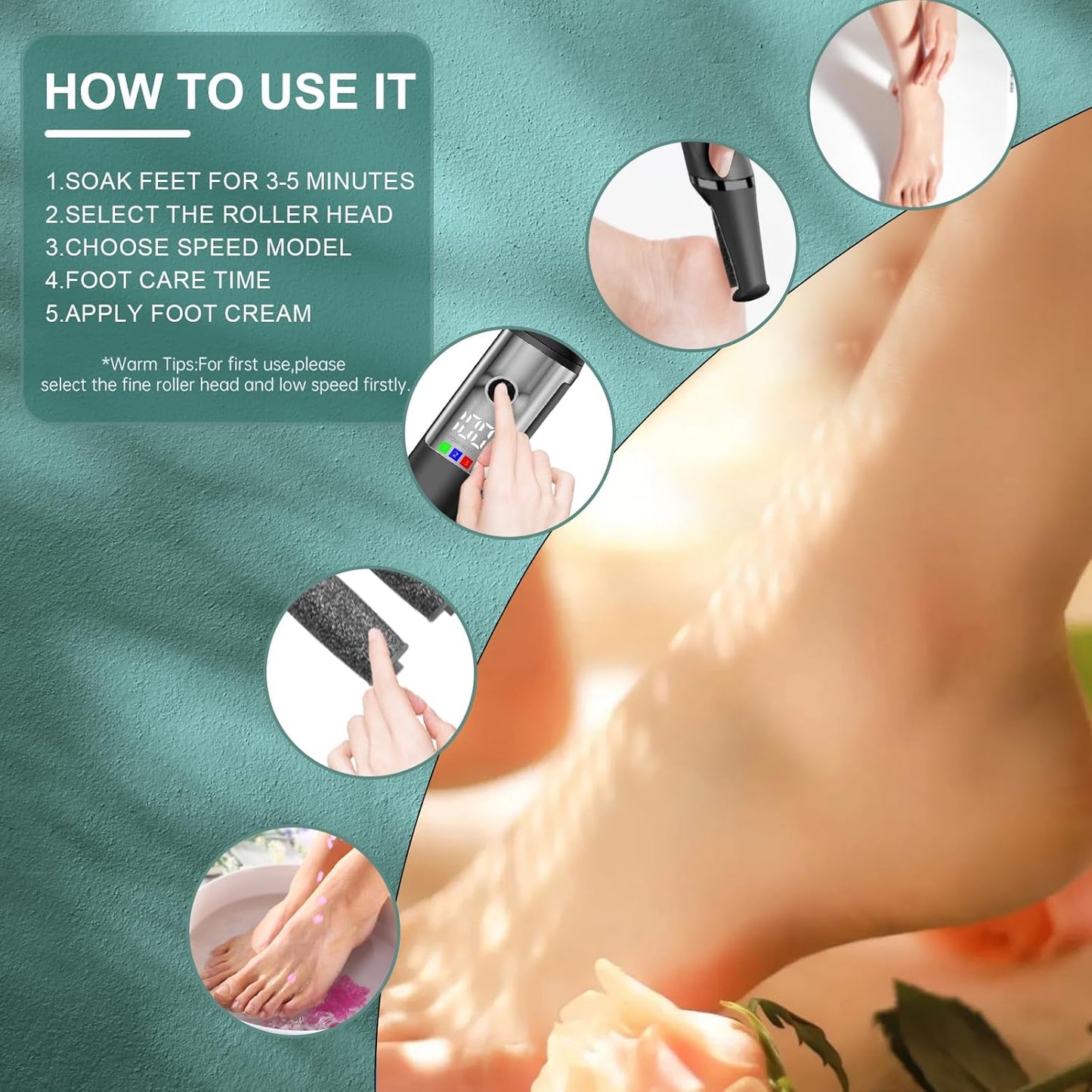 Electric Foot Callus Remover,Smooth Pedicure Wand Rechargeable Electric Foot File,Professional Pedicure Tools for Dry, Dead, Cracked, Hard Skin, at Home Feet Spa Care Kit for Men & Women