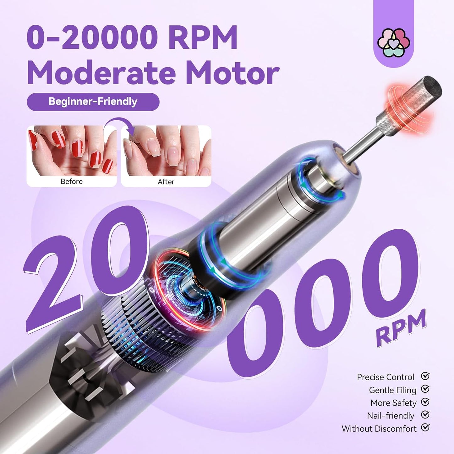 SAVILAND Portable Electric Nail Drill: Nail Drill Kit 20000RPM Purple Cuticle Bit Nail File 51 Sanding Bands Beginners at Home Manicure Pedicure