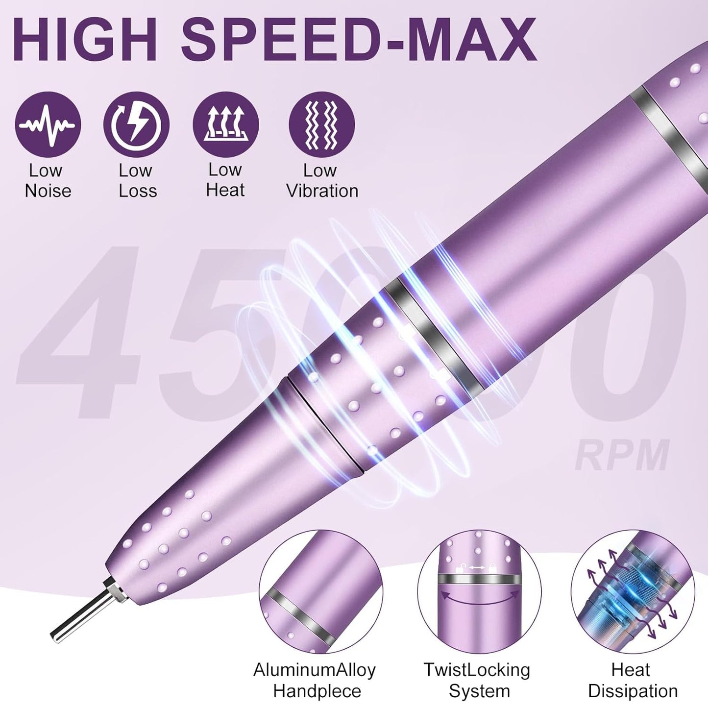 Electric Nail Drill Professional 45000RPM, Portable Smart Touch Display Electric Nail File, 4000mAh Rechargeable Nail Drill Kit for Remover Acrylic & Gel Nails Manicure for Salon Home