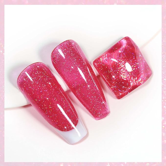 MIZHSE Quick Dry Nail Polish, Shimmery Hot Pink Nail Polish Air Dry Fast, Sparkle Shiny Water-based Glitter Non Gel Full Coverage Nail Art Manicure Home 15ml